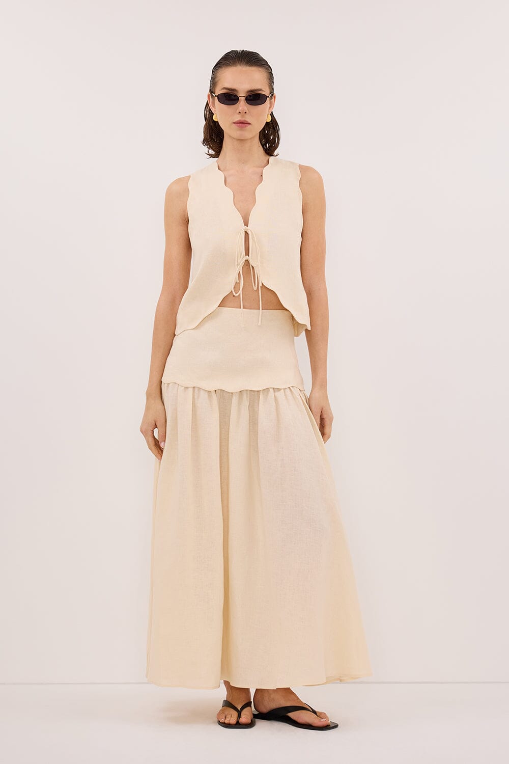 LELA SANDSTONE SLEEVELESS LINEN VEST TOP Clothing DISSH Boutiques 