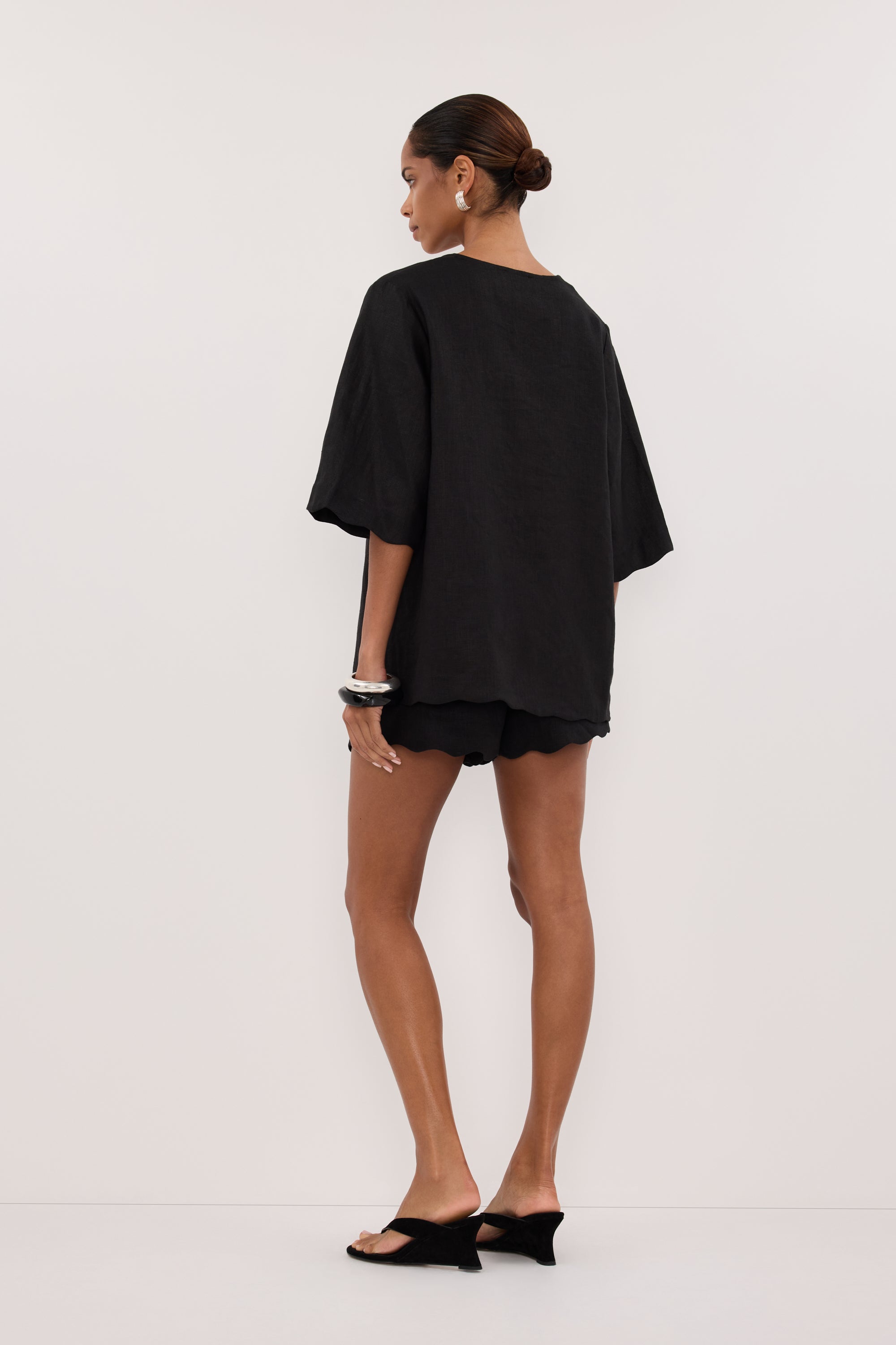 LELA BLACK SHORT SLEEVE LINEN SHIRT