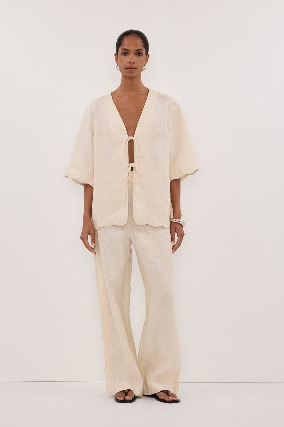 LELA SANDSTONE SHORT SLEEVE LINEN SHIRT Clothing DISSH Boutiques 