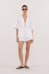 LELA WHITE SHORT SLEEVE LINEN SHIRT