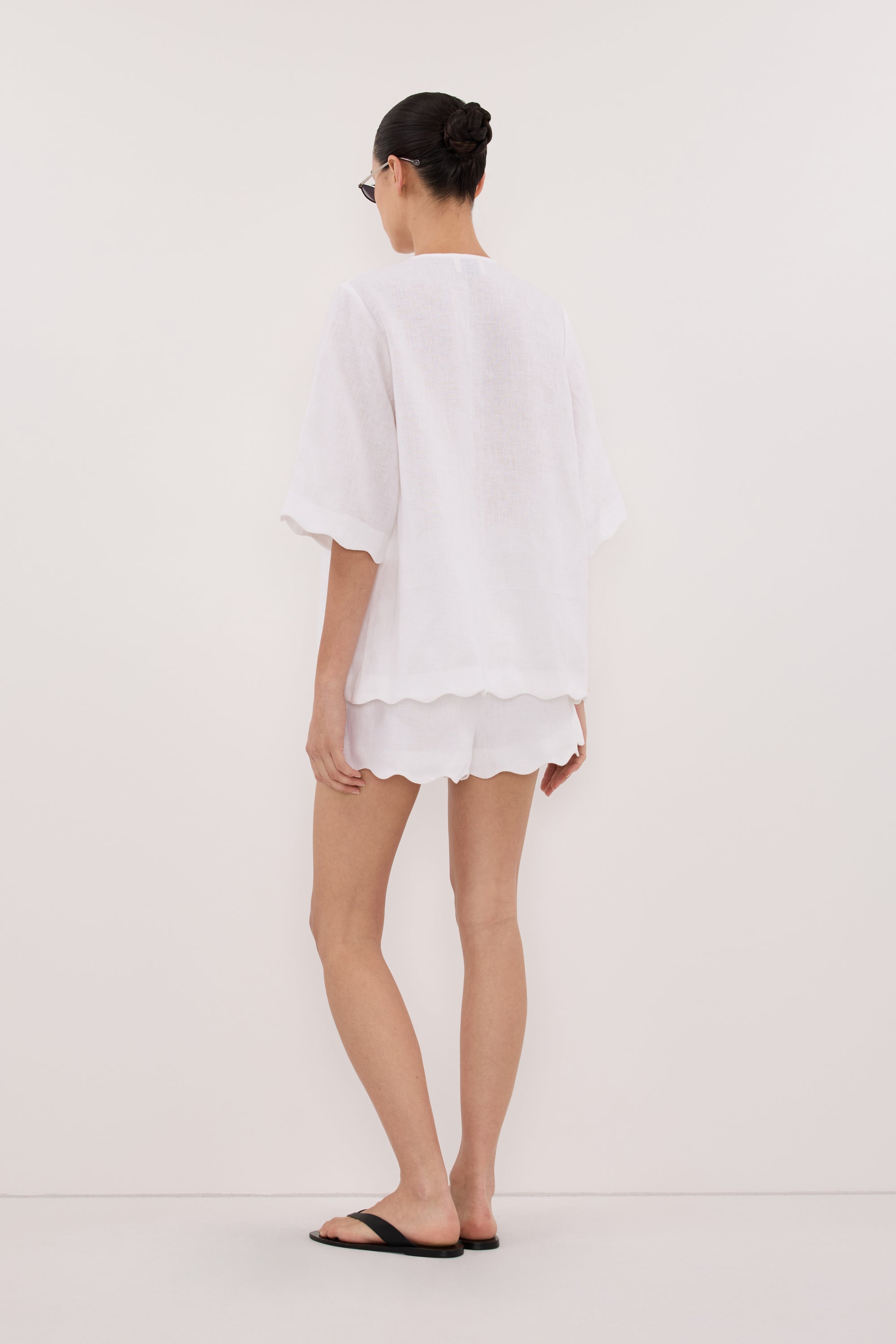 LELA WHITE SHORT SLEEVE LINEN SHIRT