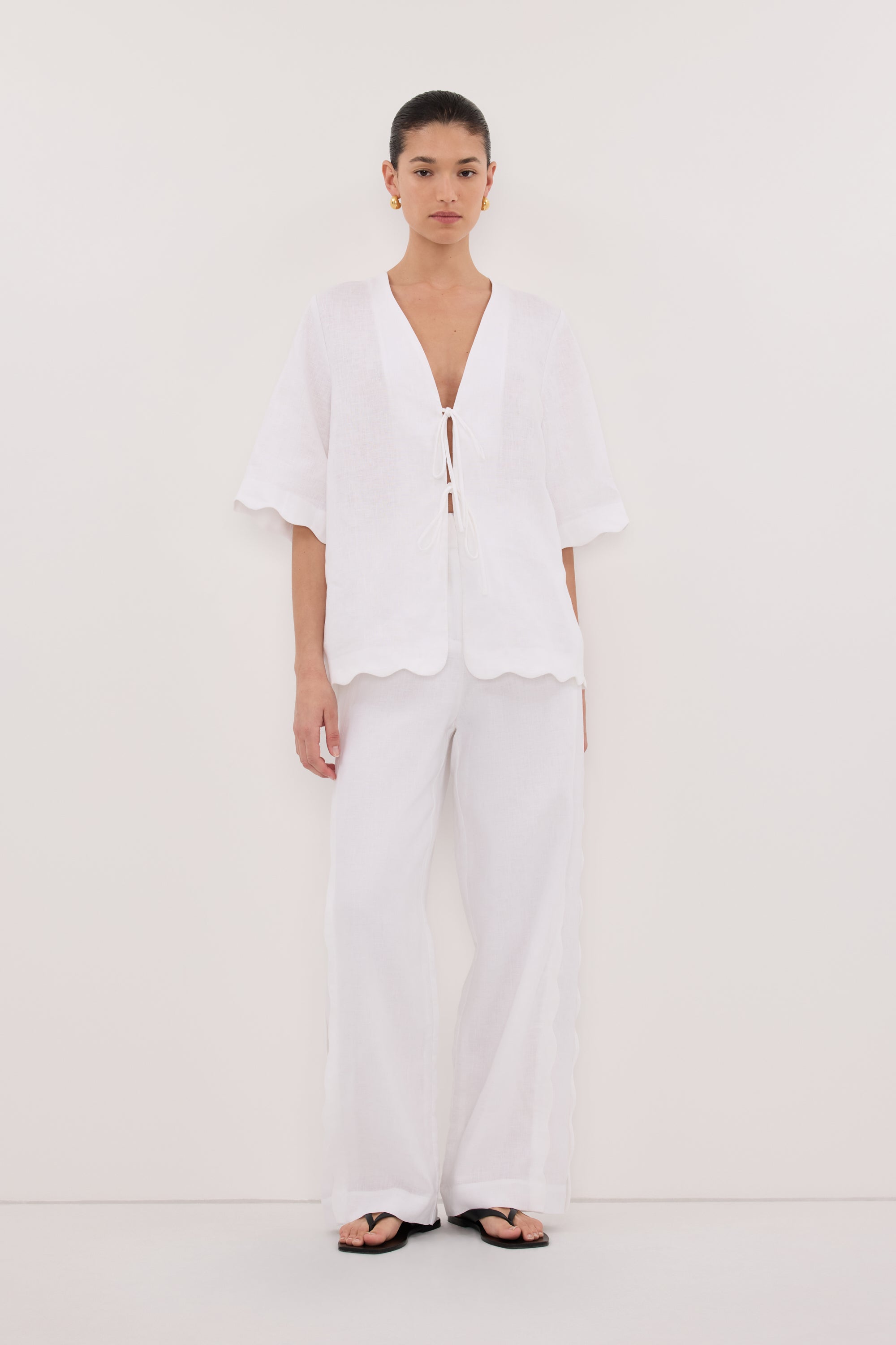 LELA WHITE SHORT SLEEVE LINEN SHIRT