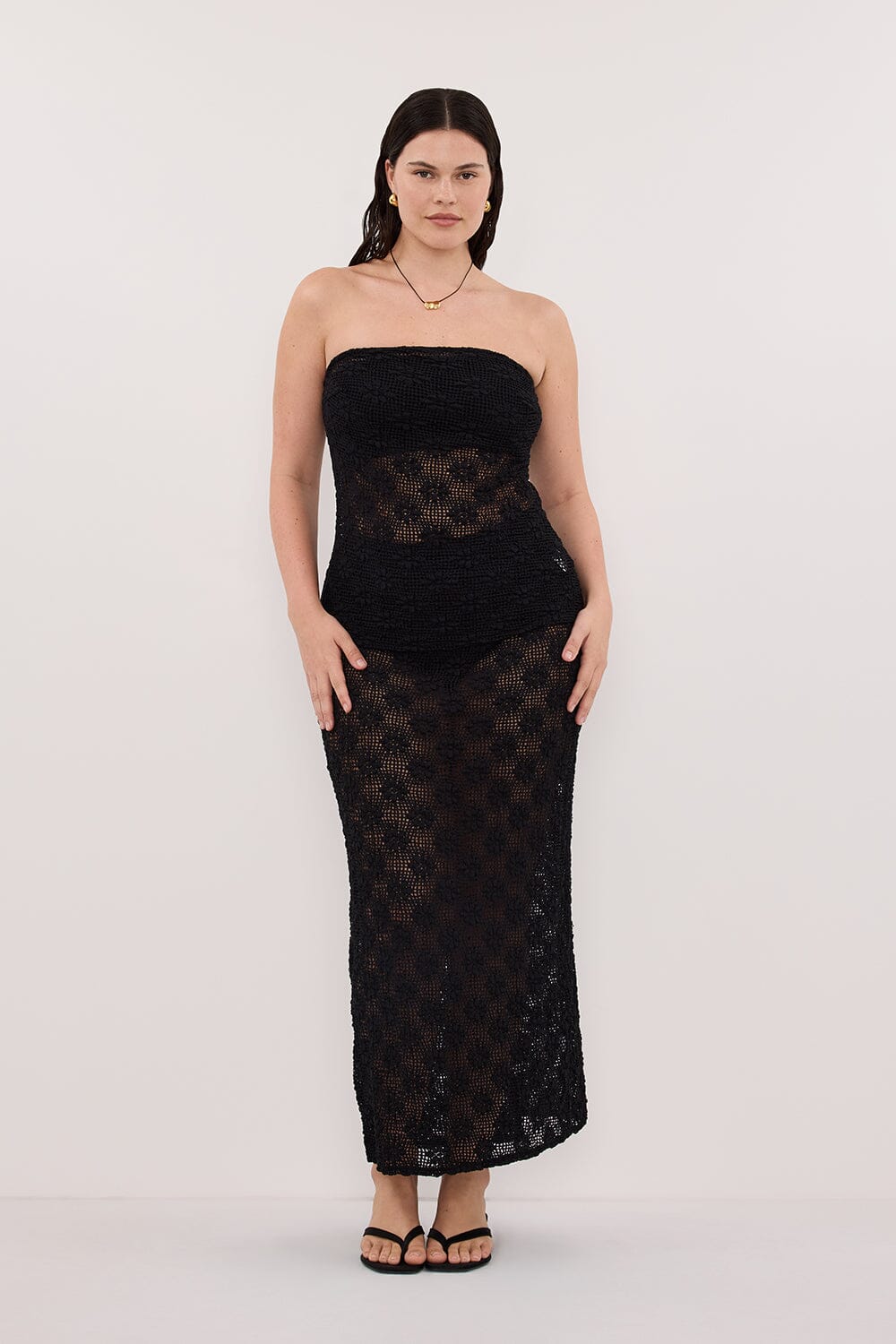 AGNES BLACK CROCHET COLUMN MIDI SKIRT Clothing DISSH Boutiques 