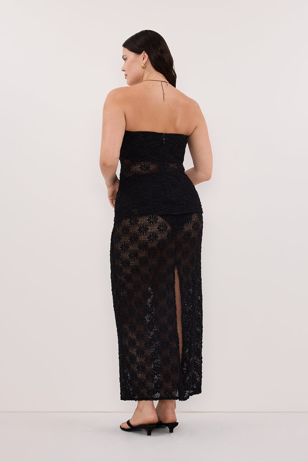 AGNES BLACK CROCHET COLUMN MIDI SKIRT Clothing DISSH Boutiques 