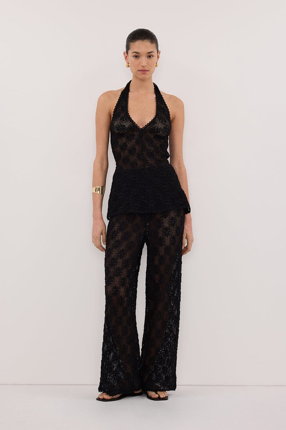AGNES BLACK CROCHET HALTER TOP Clothing DISSH Boutiques 