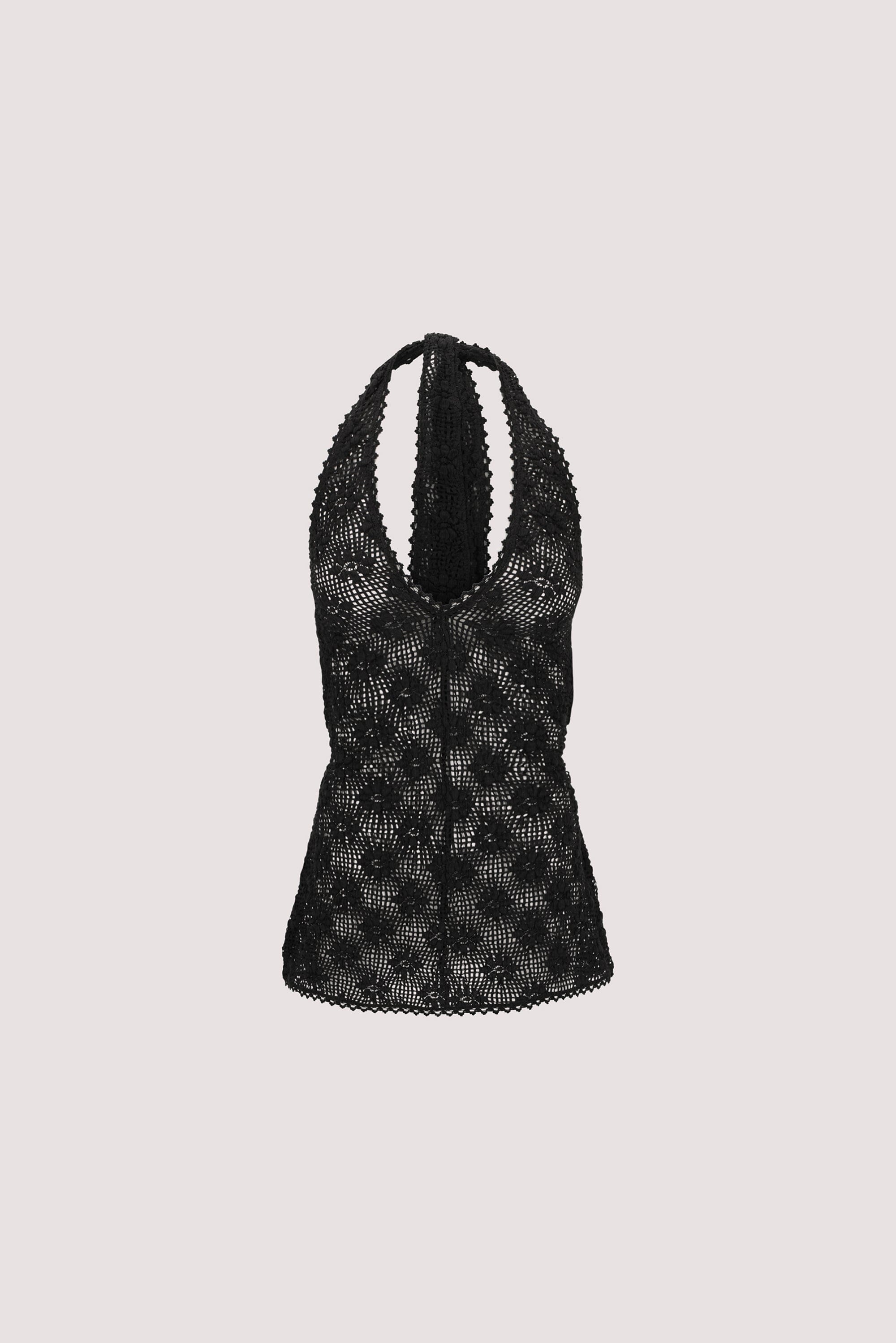AGNES BLACK SLEEVELESS CROCHET HALTER TOP