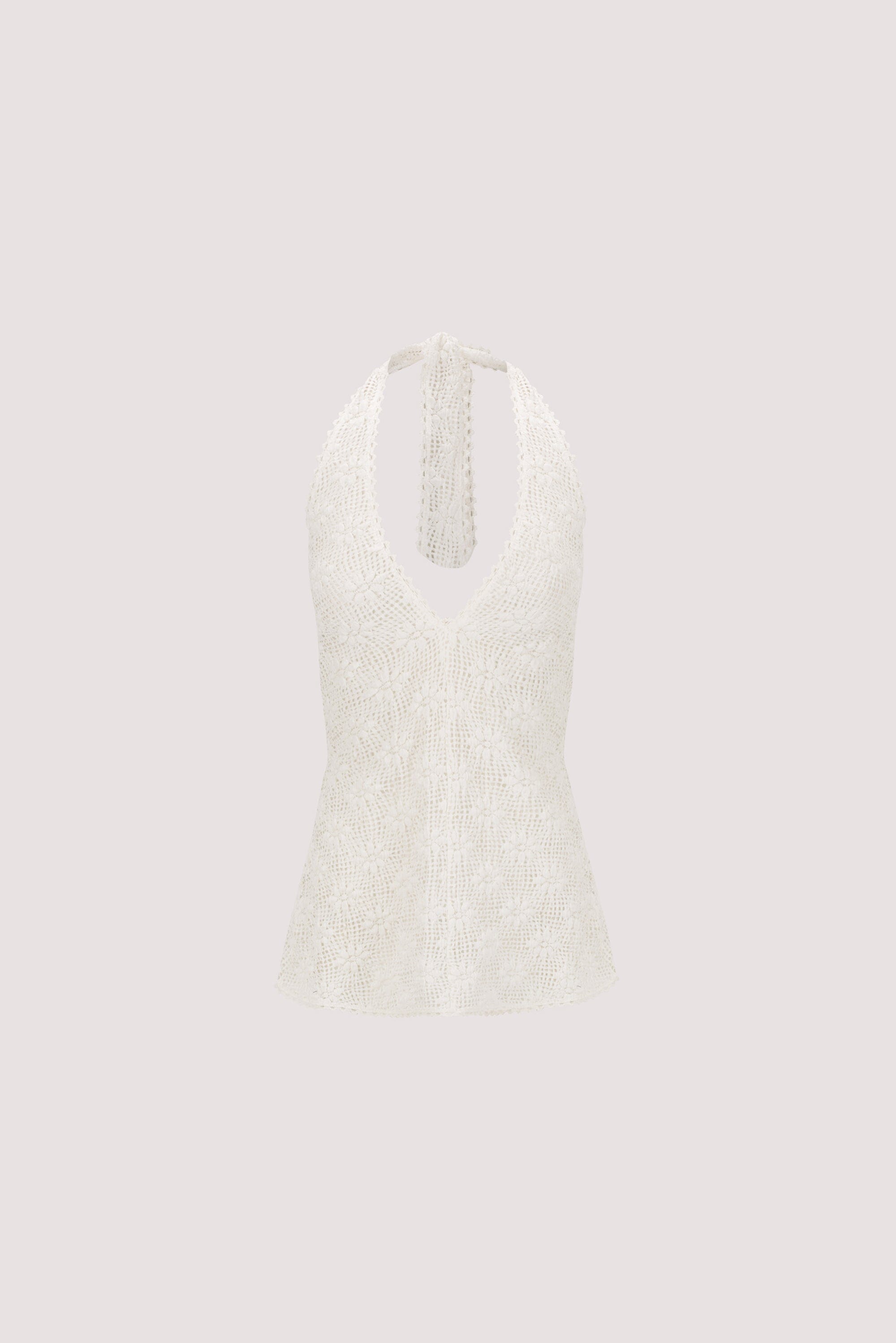 AGNES WHITE SLEEVELESS CROCHET HALTER TOP