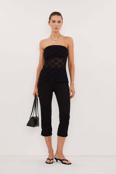 Stas wearing AGNES BLACK CROCHET BANDEAU TOP