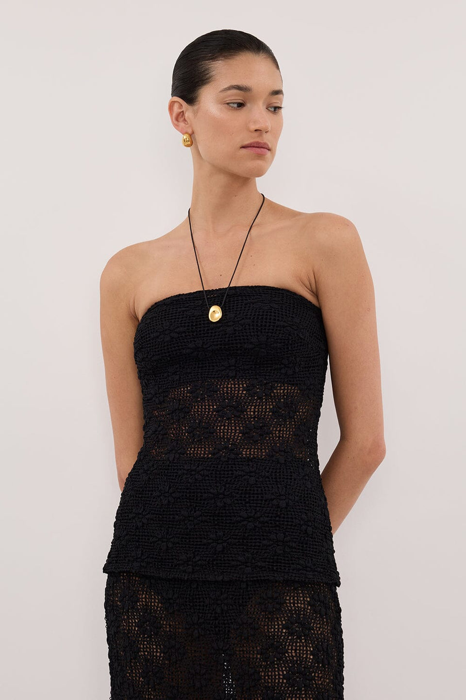 AGNES BLACK CROCHET BANDEAU TOP Clothing DISSH Boutiques 