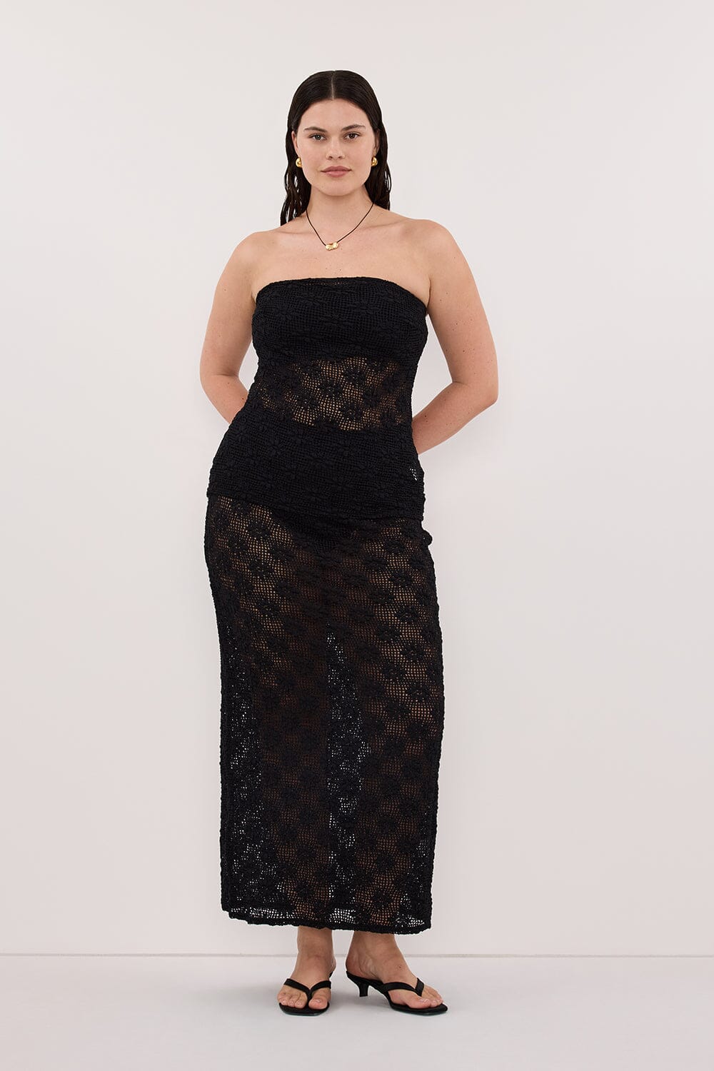 AGNES BLACK CROCHET BANDEAU TOP Clothing DISSH Boutiques 