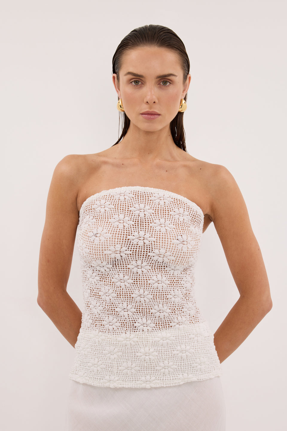 AGNES WHITE CROCHET BANDEAU TOP Clothing DISSH Boutiques 
