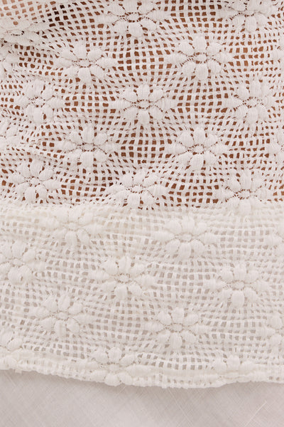 Aude wearing AGNES WHITE CROCHET BANDEAU TOP