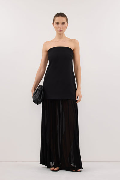 Stas wearing CYRUS BLACK STRAPLESS TUNIC TOP