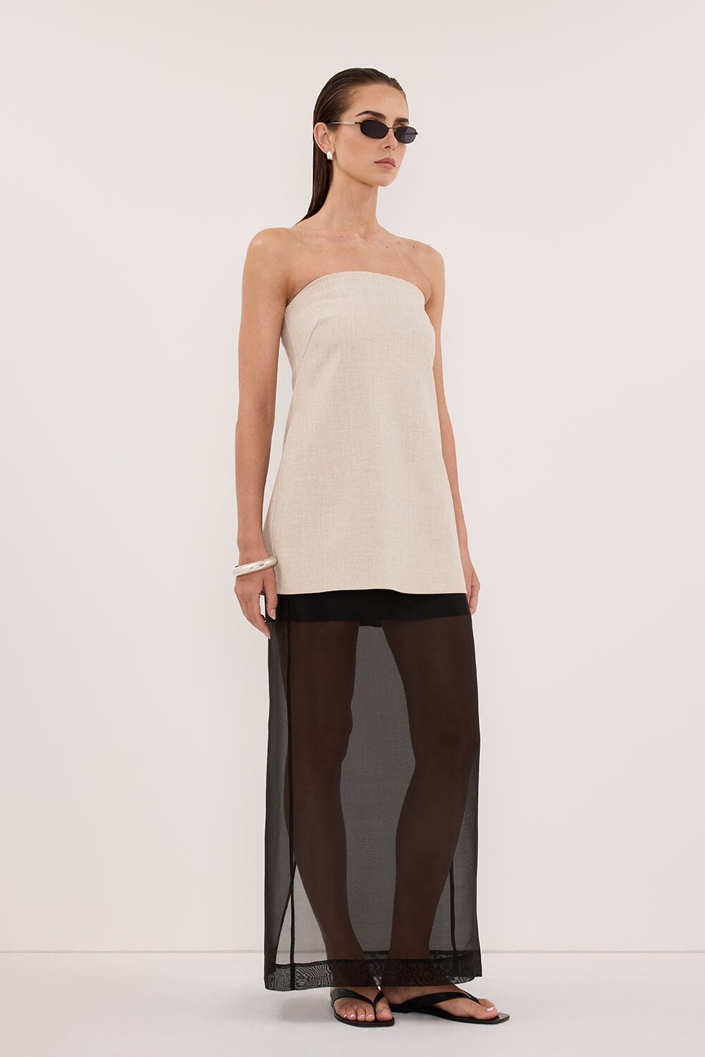 CYRUS NATURAL STRAPLESS TUNIC TOP