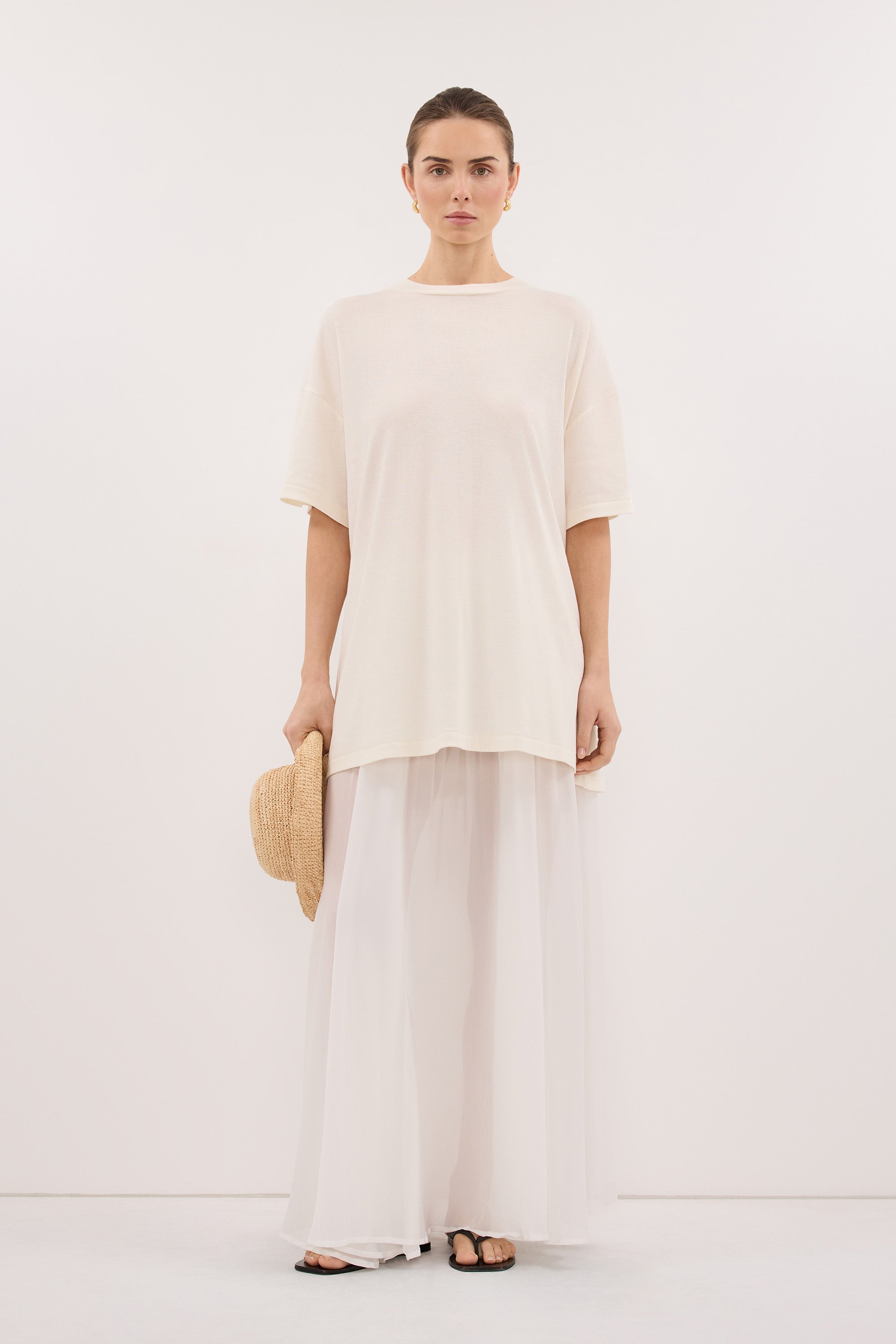 SLOANE CREAM COTTON LONGLINE TEE