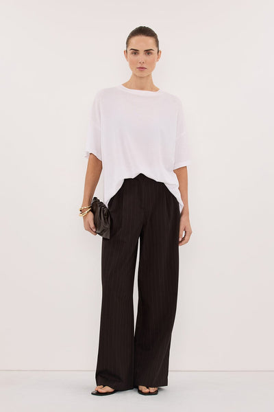 Joanna wearing SLOANE WHITE COTTON LONGLINE TEE