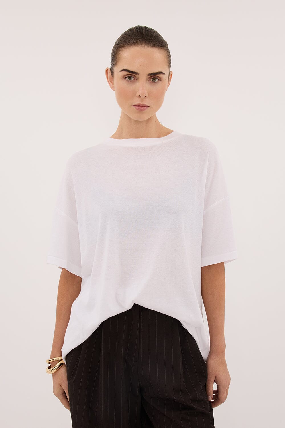 SLOANE WHITE COTTON LONGLINE TEE