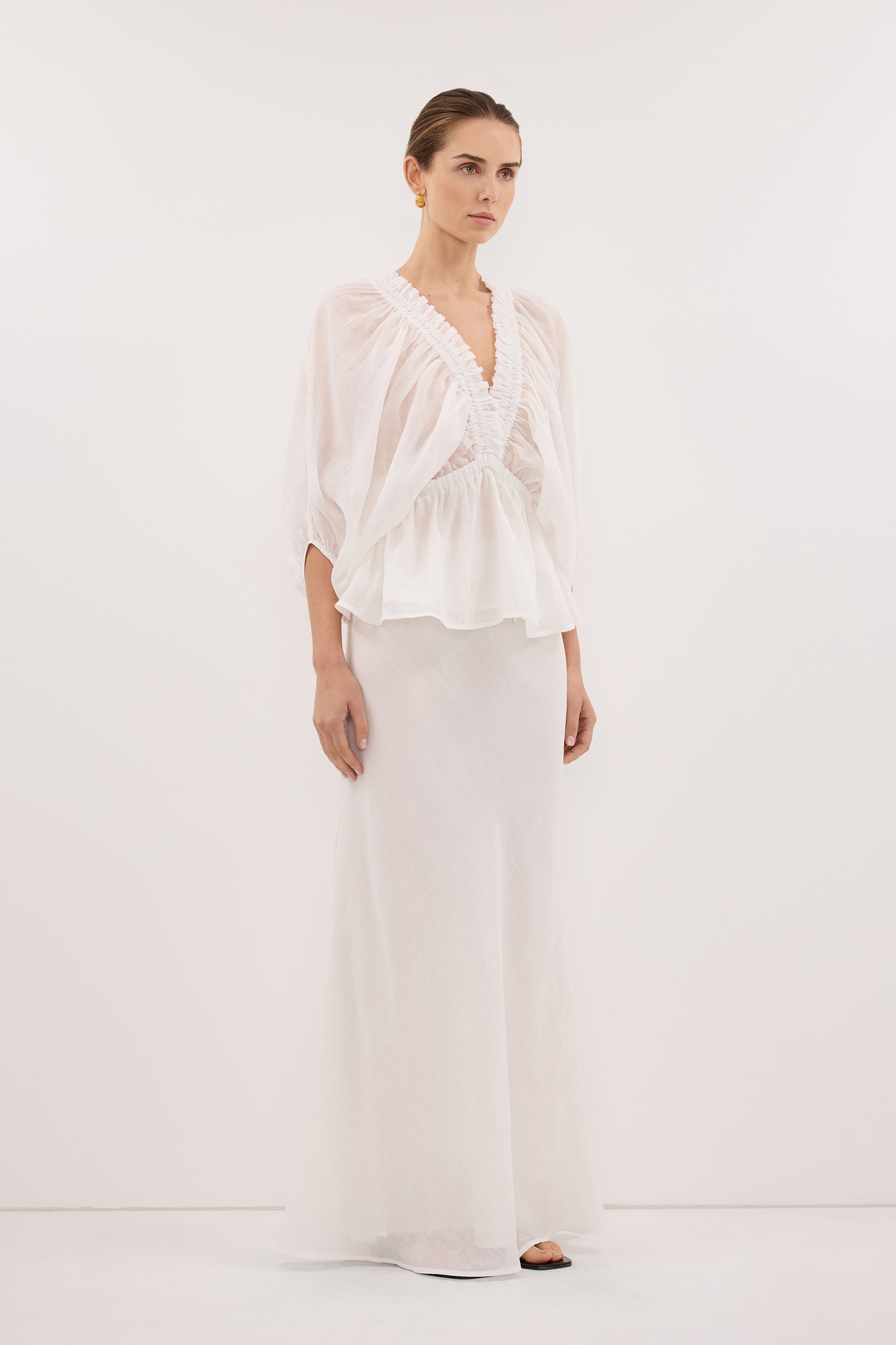 BRIELLE WHITE RAMIE LONG SLEEVE TOP