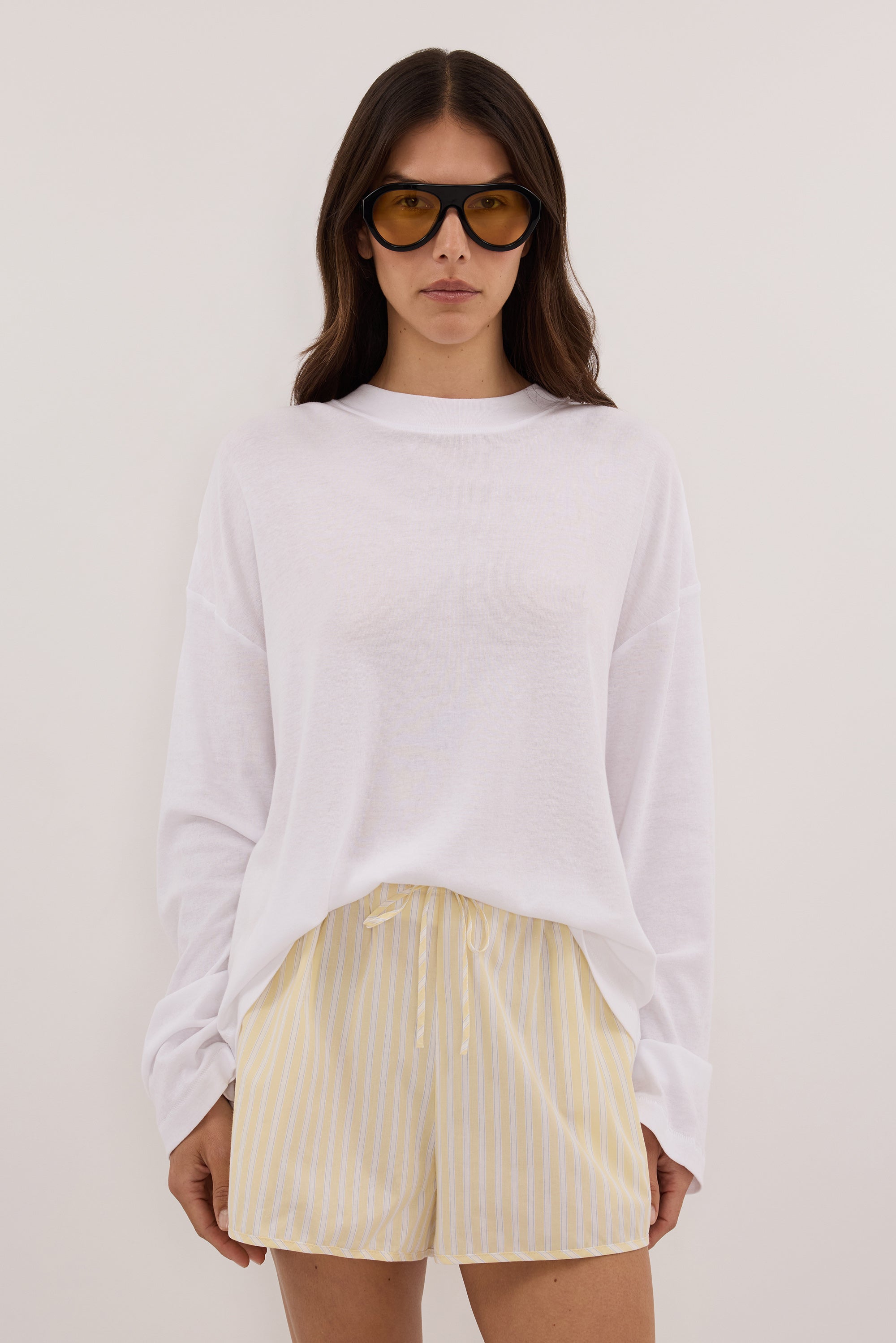 SLOANE WHITE LONG SLEEVE CREW KNIT TOP