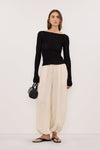 ELENA BLACK POINTELLE LONG SLEEVE KNIT TOP
