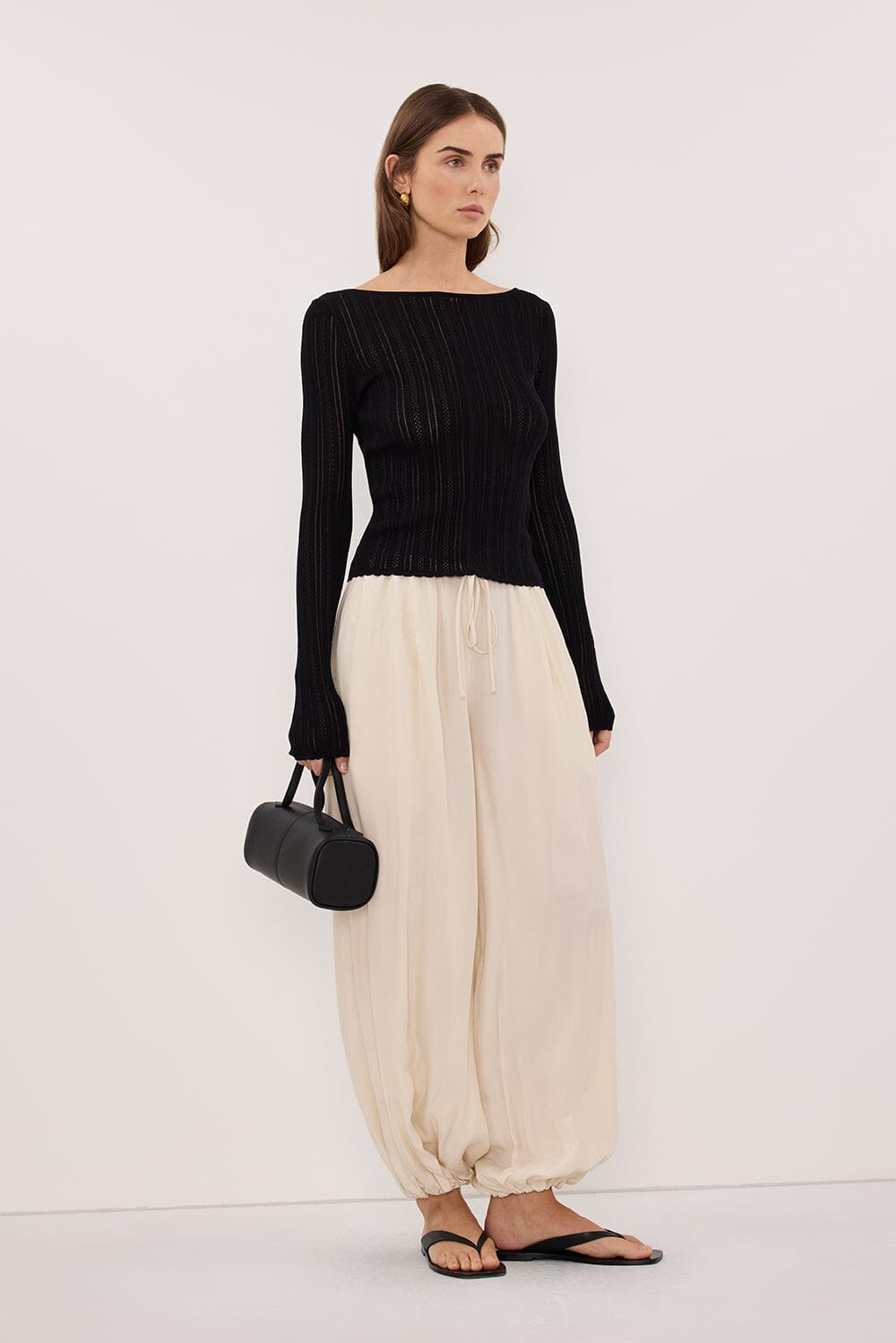 ELENA BLACK POINTELLE LONG SLEEVE KNIT TOP Clothing DISSH Boutiques 