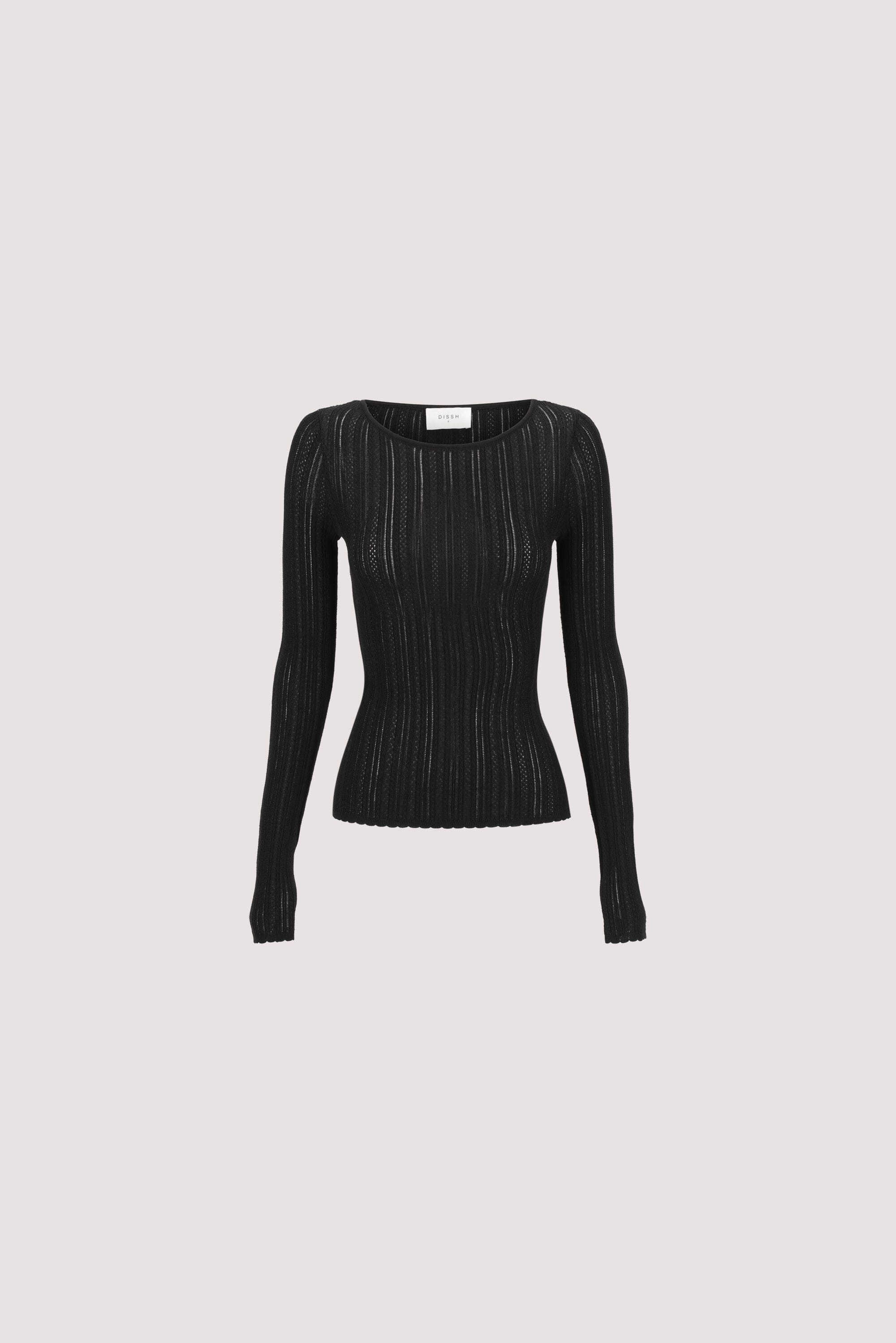 ELENA BLACK POINTELLE LONG SLEEVE KNIT TOP