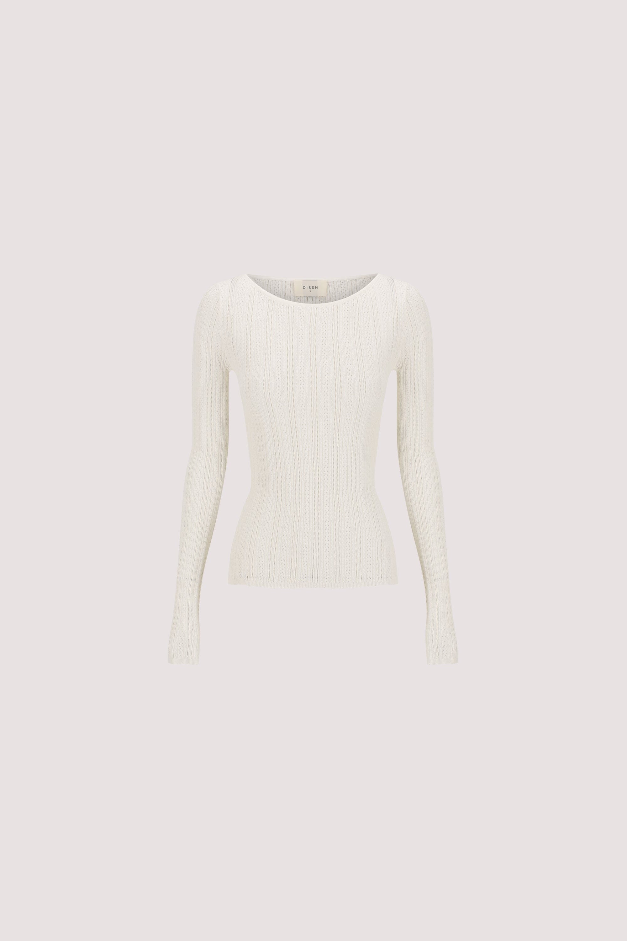 ELENA WHITE POINTELLE LONG SLEEVE KNIT TOP