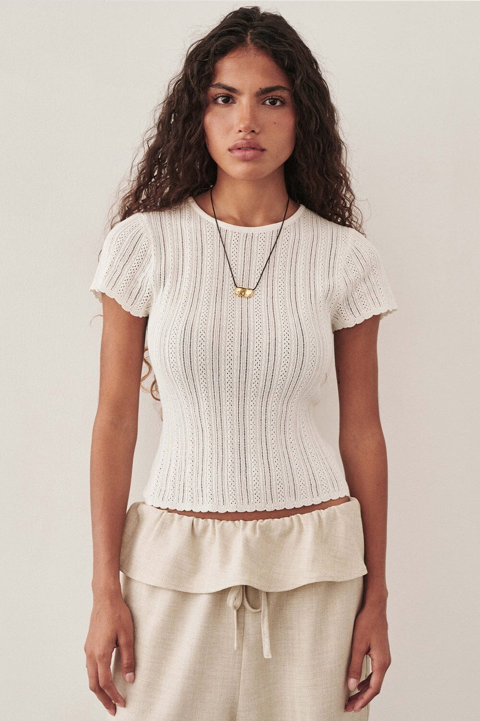 ELENA WHITE POINTELLE KNIT BABY TEE Clothing DISSH Boutiques 