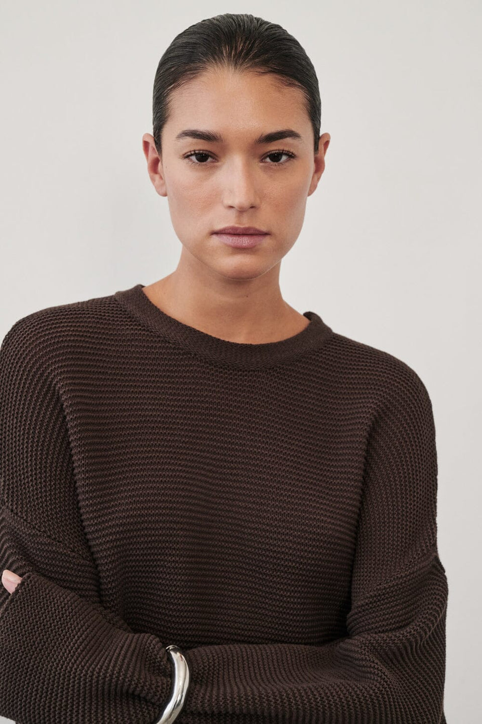 THEA BURNT CHOC COTTON KNIT JUMPER