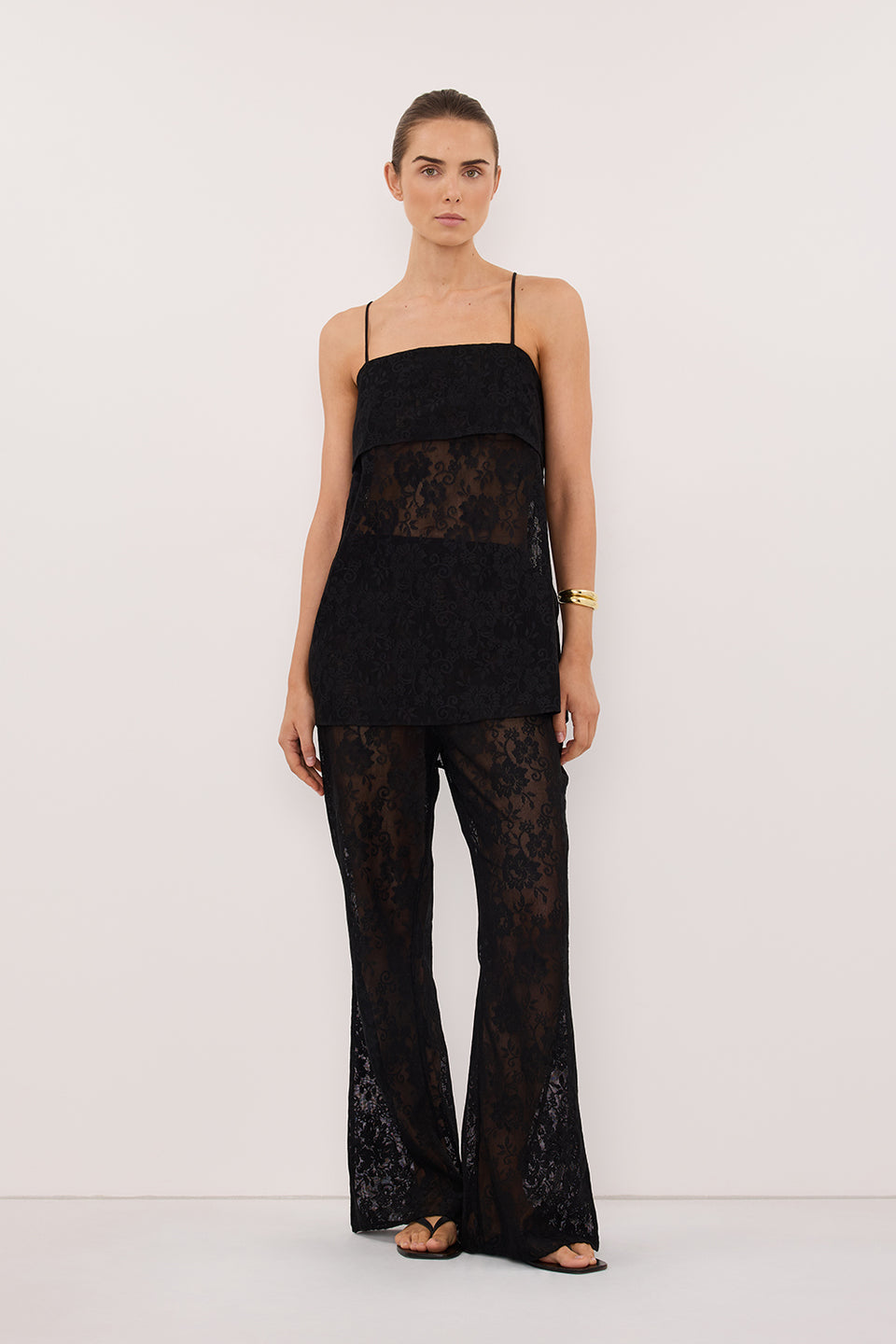 ANYA BLACK LACE WATERFALL TOP