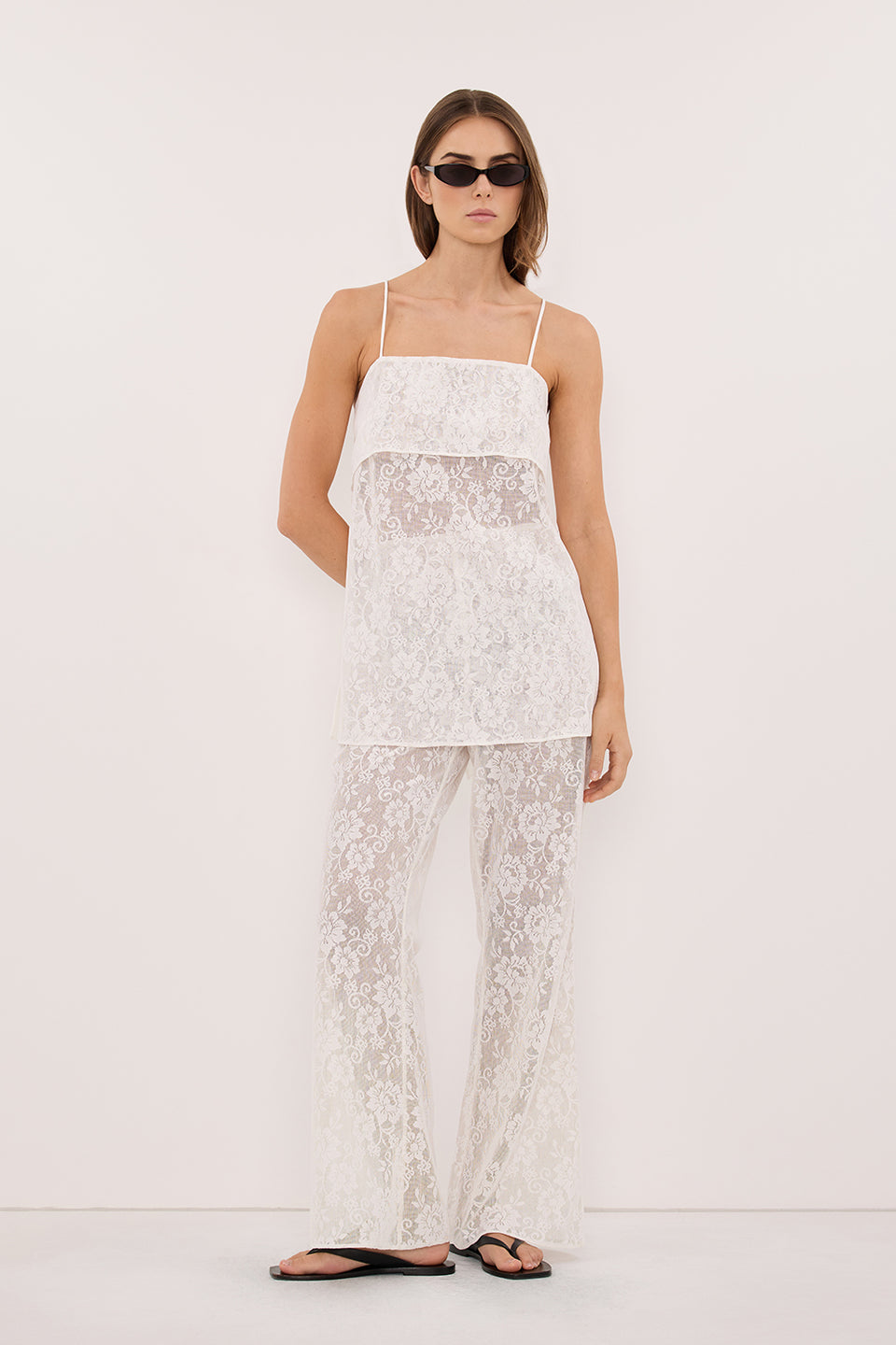 ANYA WHITE LACE WATERFALL TOP