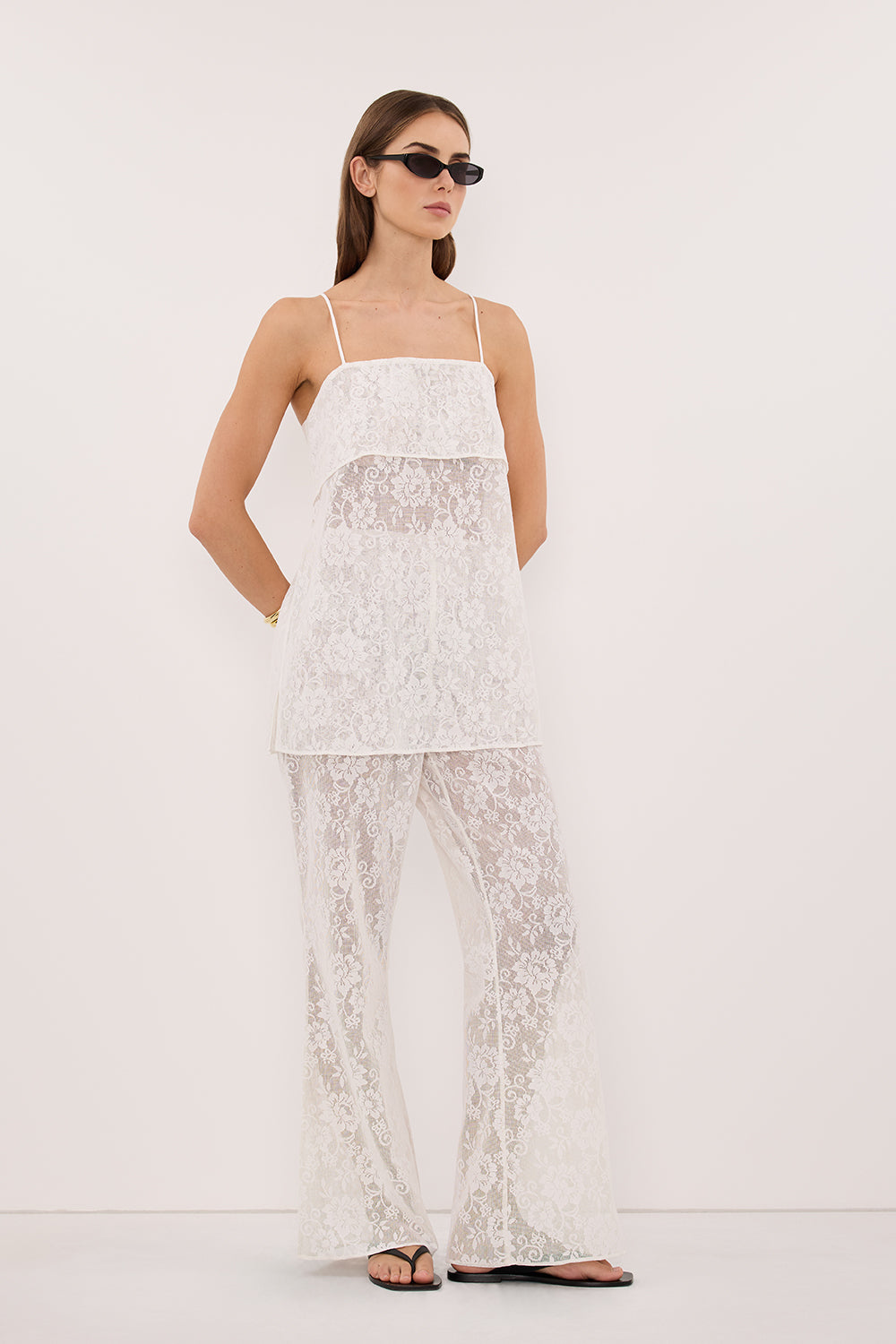 ANYA WHITE LACE WATERFALL TOP