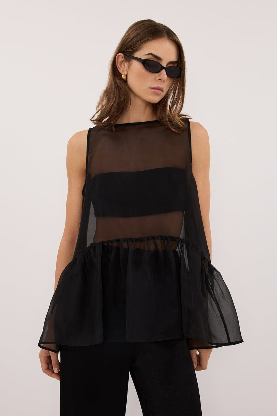 SIAN BLACK ORGANZA DROP WAIST TOP Clothing DISSH Boutiques 