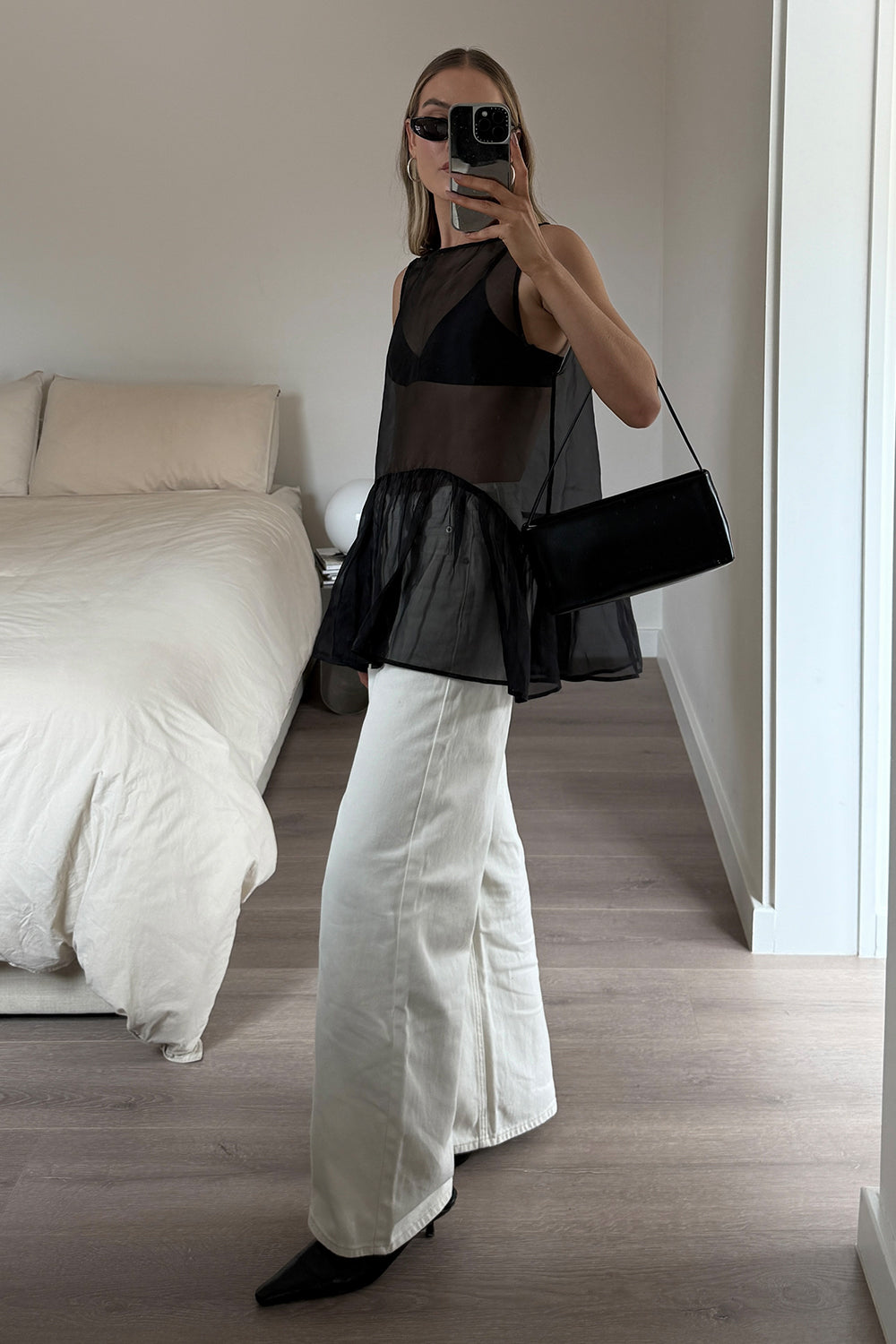 SIAN BLACK SILK ORGANZA DROP WAIST TOP