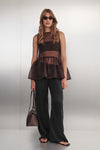 SIAN DARK CHOC SILK ORGANZA DROP WAIST TOP
