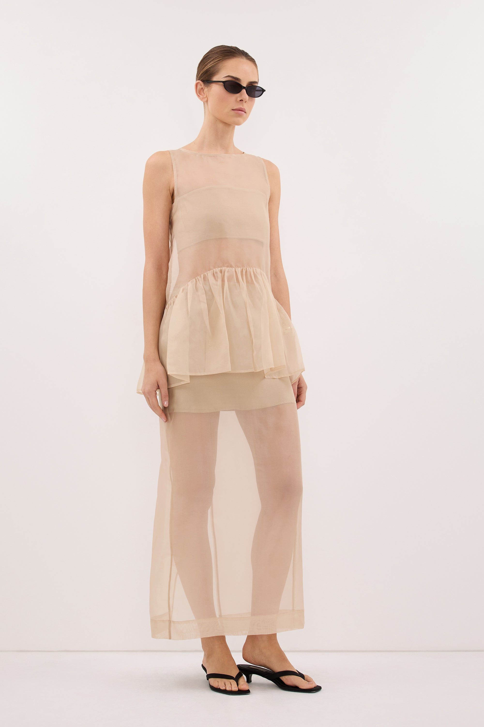 SIAN GOLD SILK ORGANZA DROP WAIST TOP