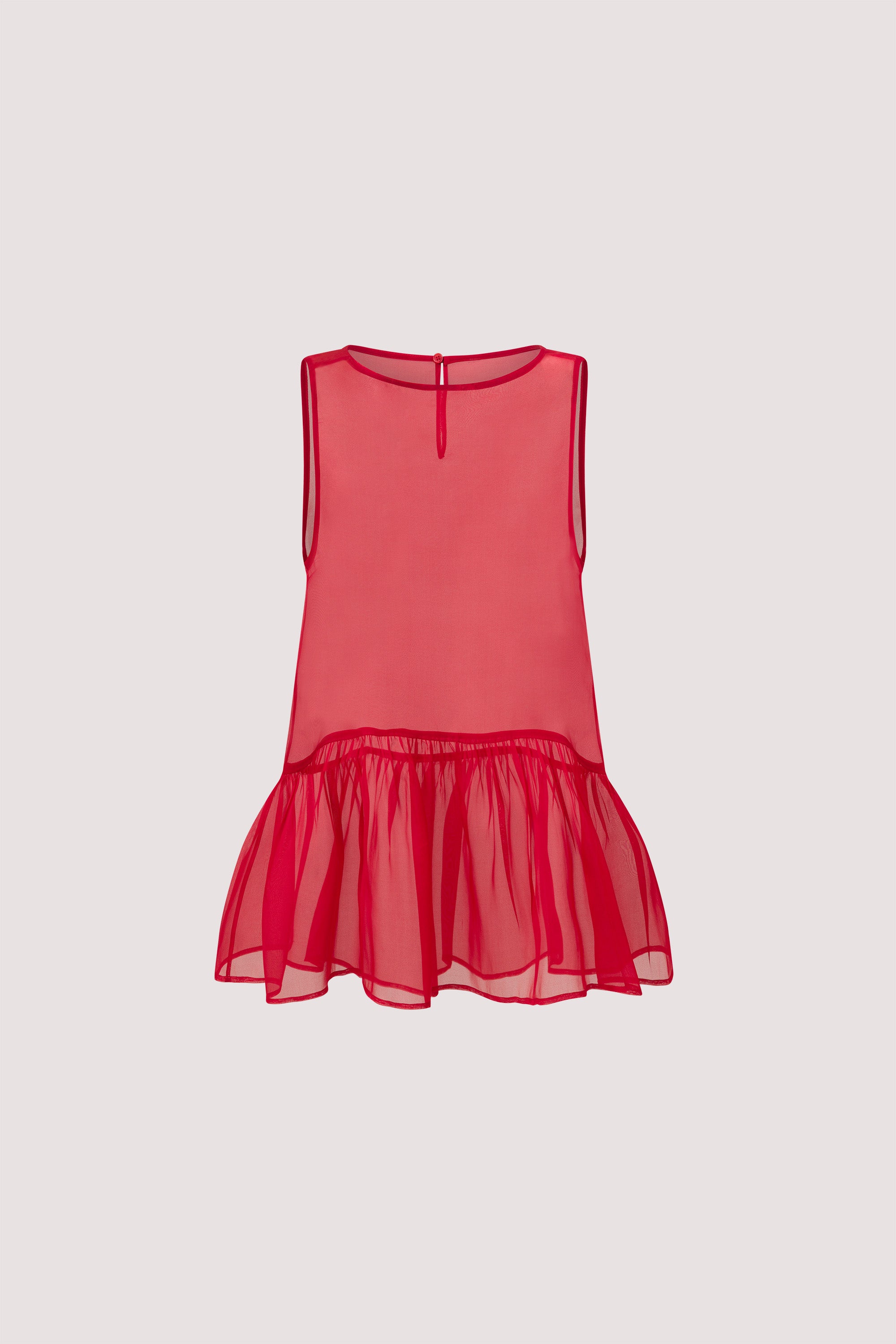 SIAN RED SILK ORGANZA DROP WAIST TOP - PRE ORDER