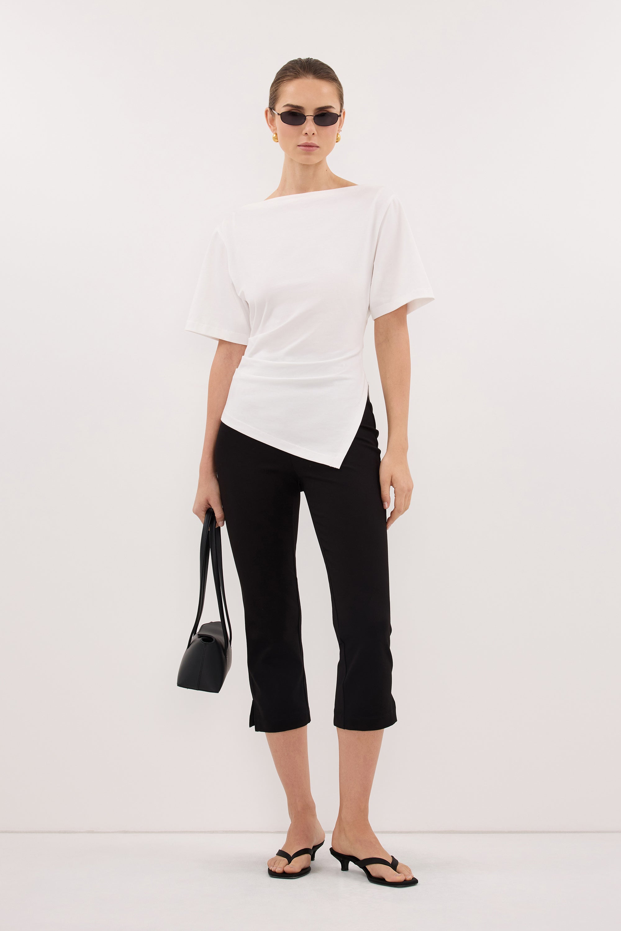 SWANN WHITE ASYM BOAT NECK TEE