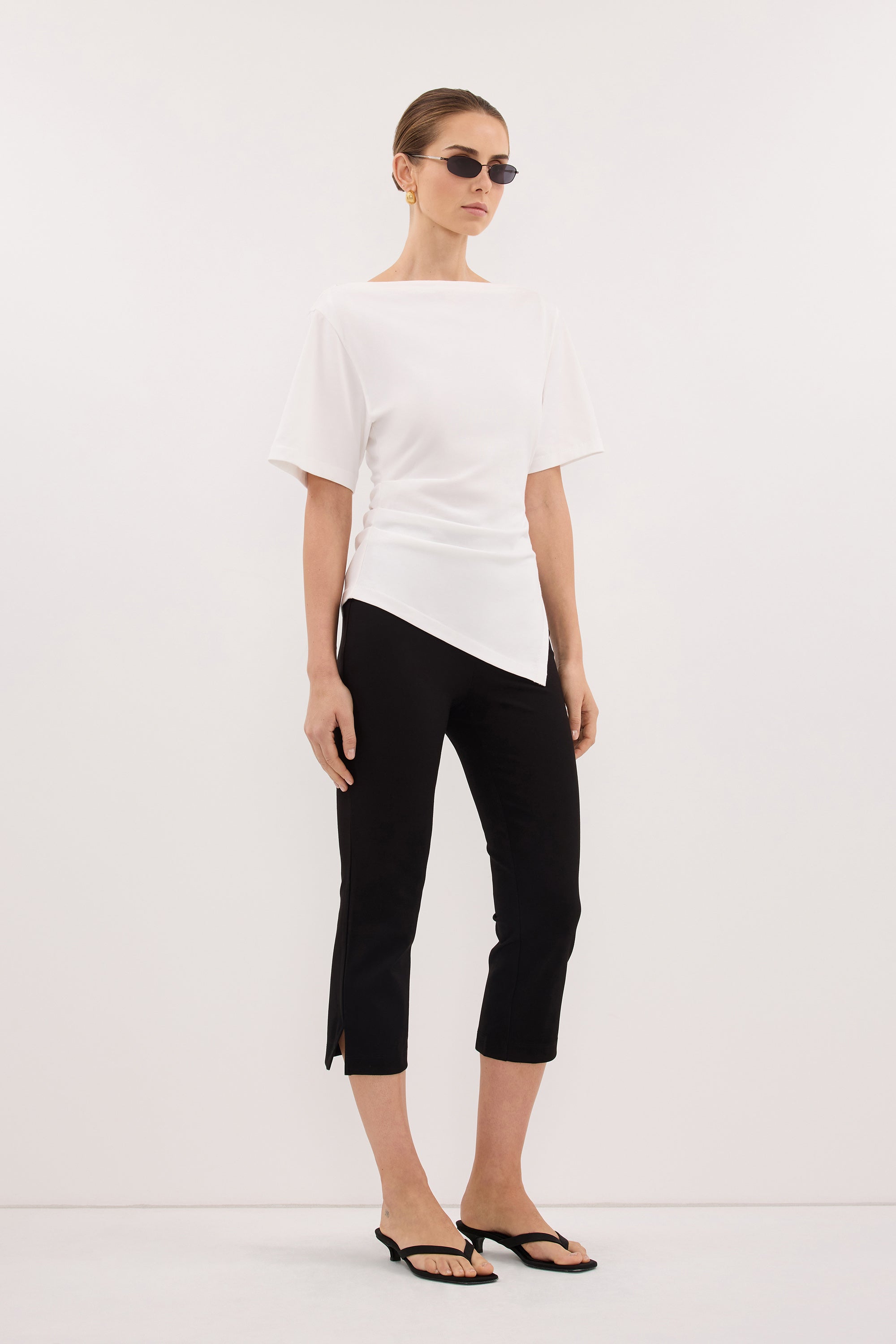SWANN WHITE ASYM BOAT NECK TEE