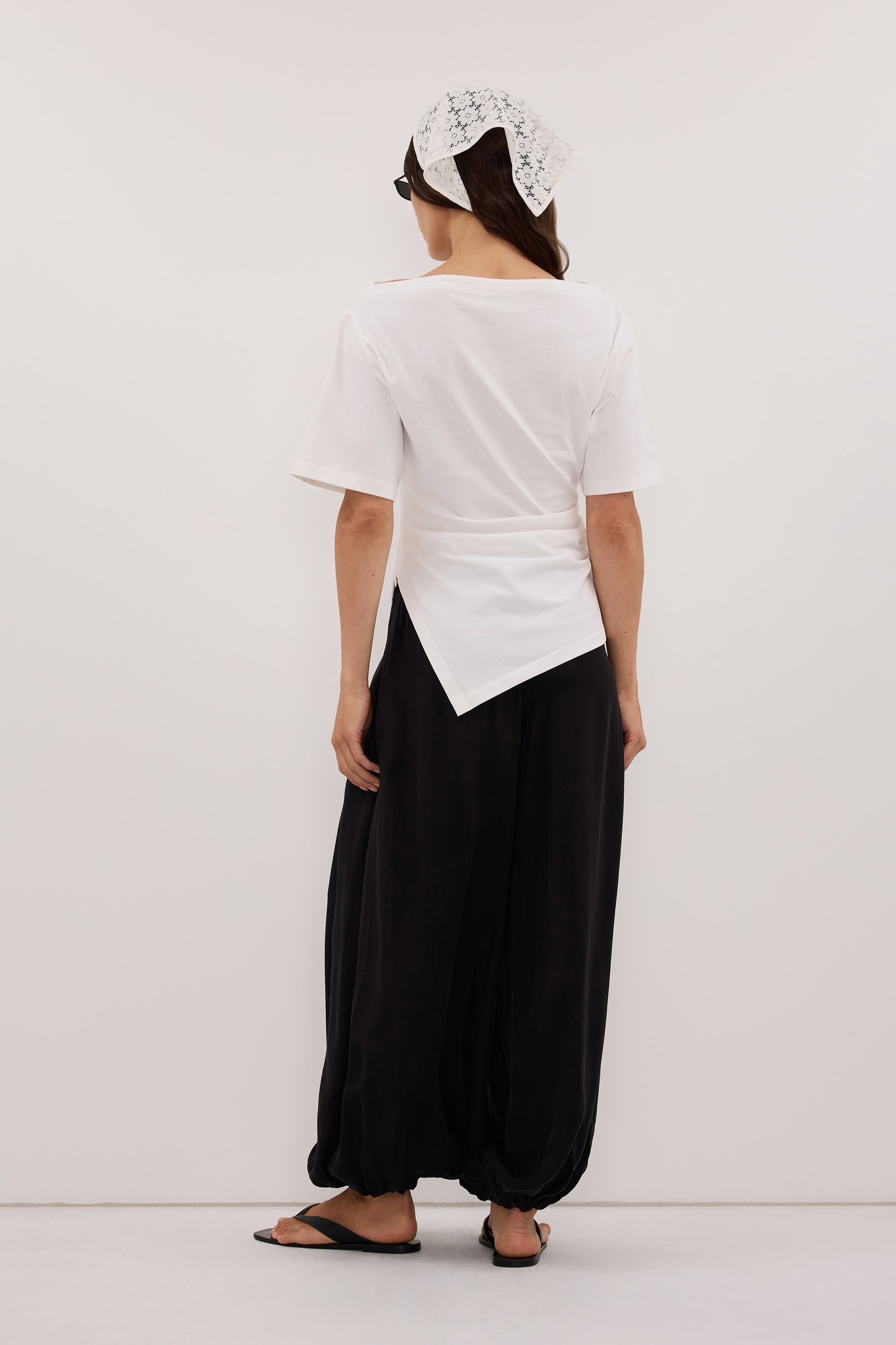 SWANN WHITE ASYM BOAT NECK TEE