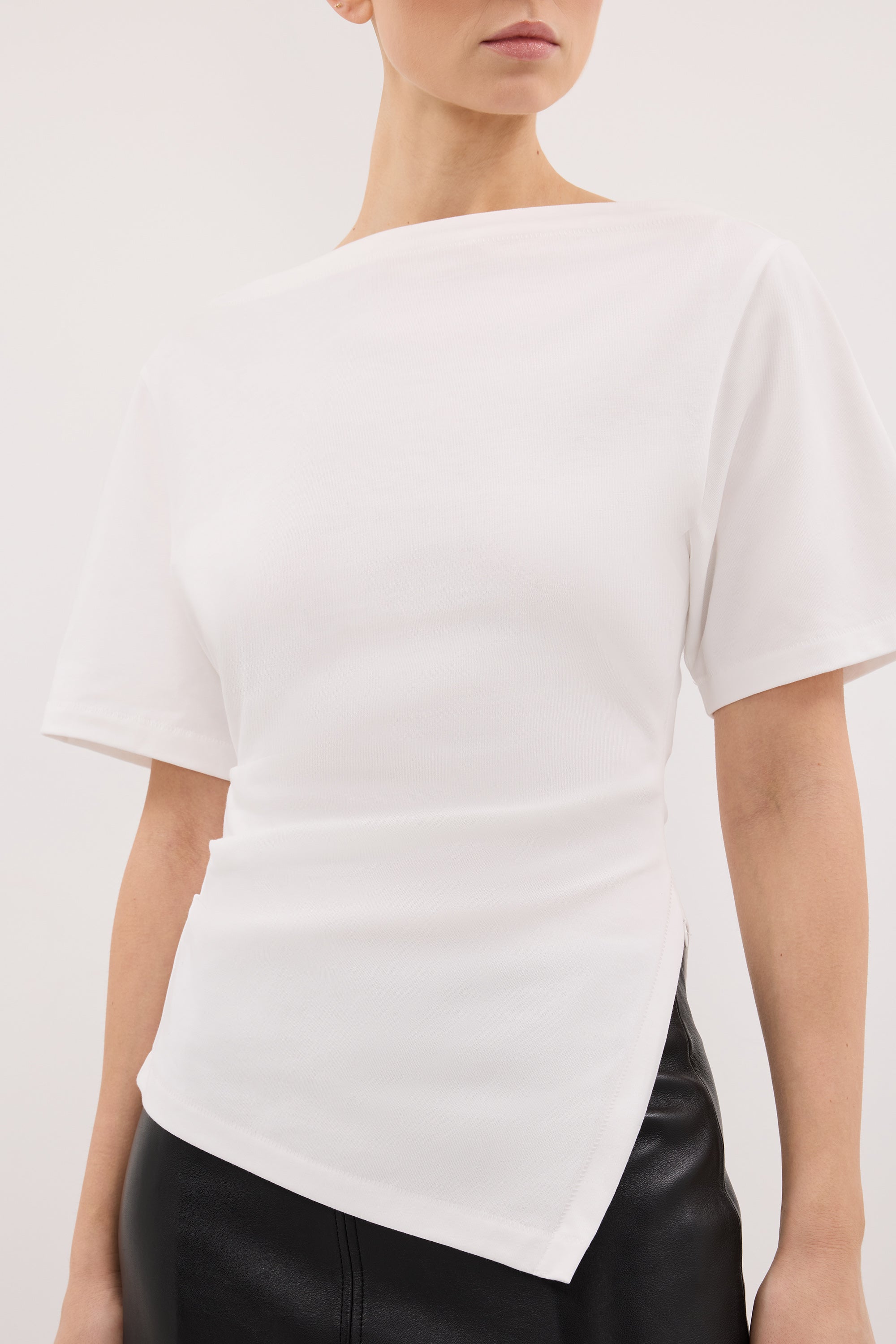 SWANN WHITE ASYM BOAT NECK TEE