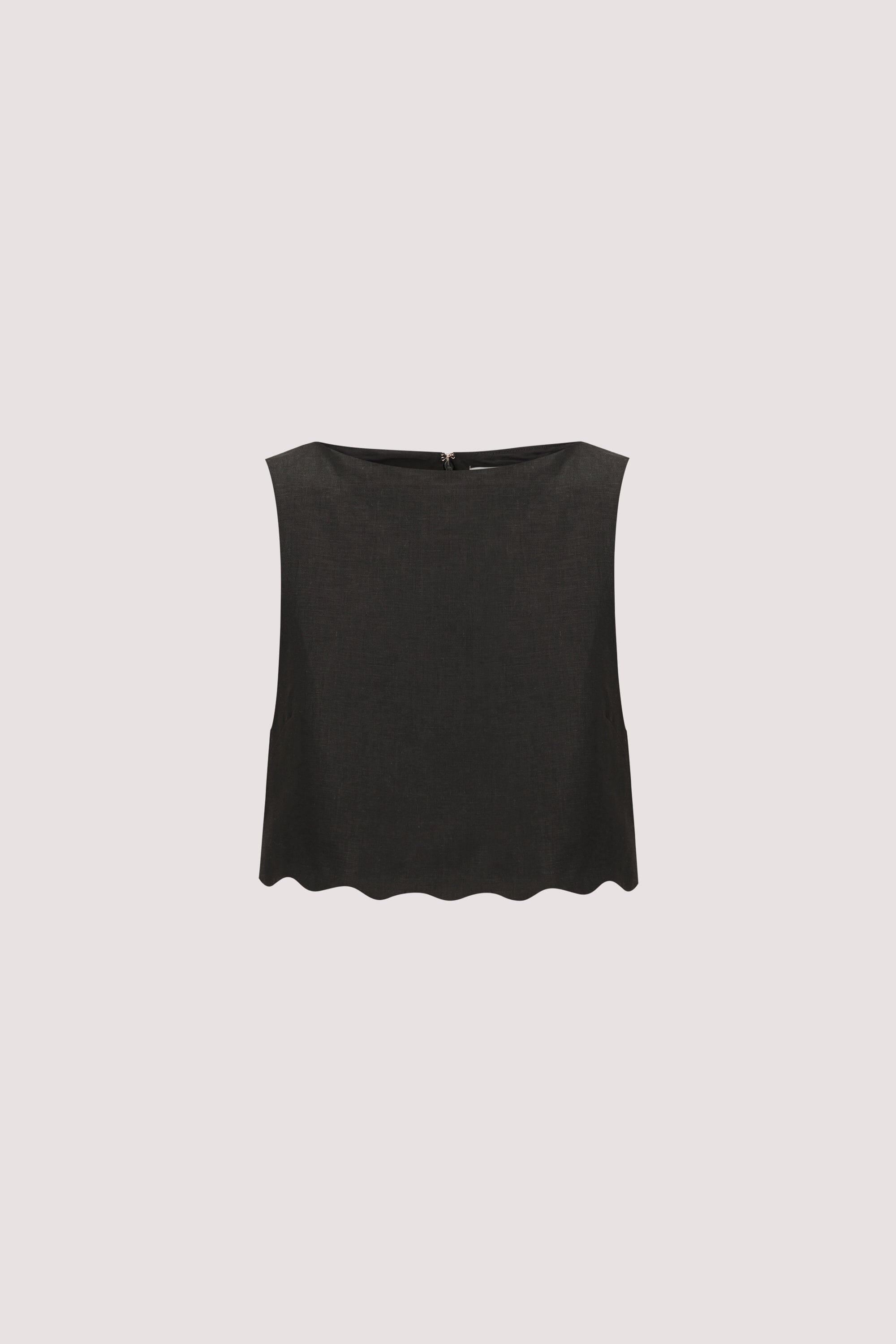 LELA BLACK LINEN CROP TOP