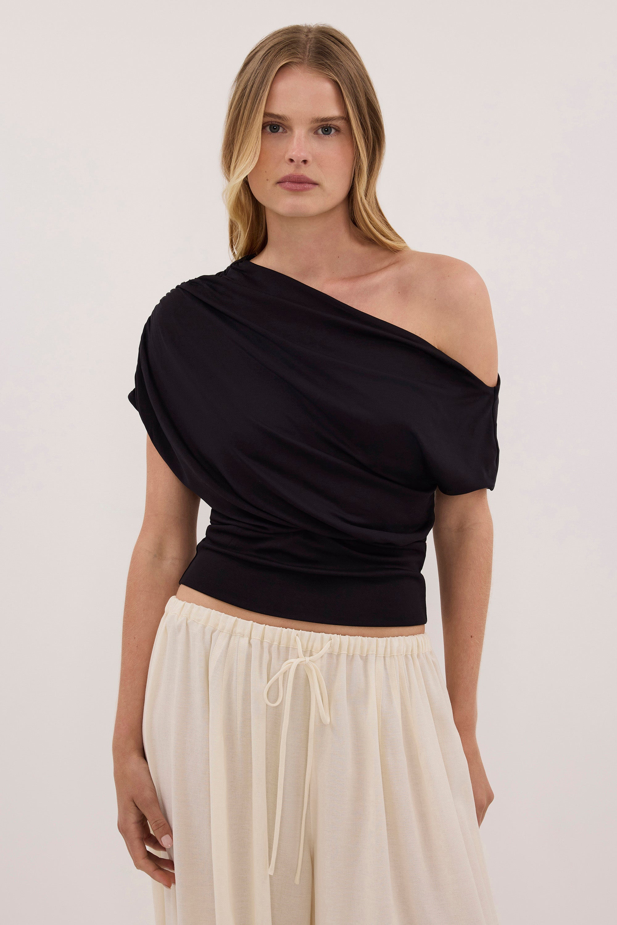 ELSIE BLACK ASYM SLEEVELESS TOP