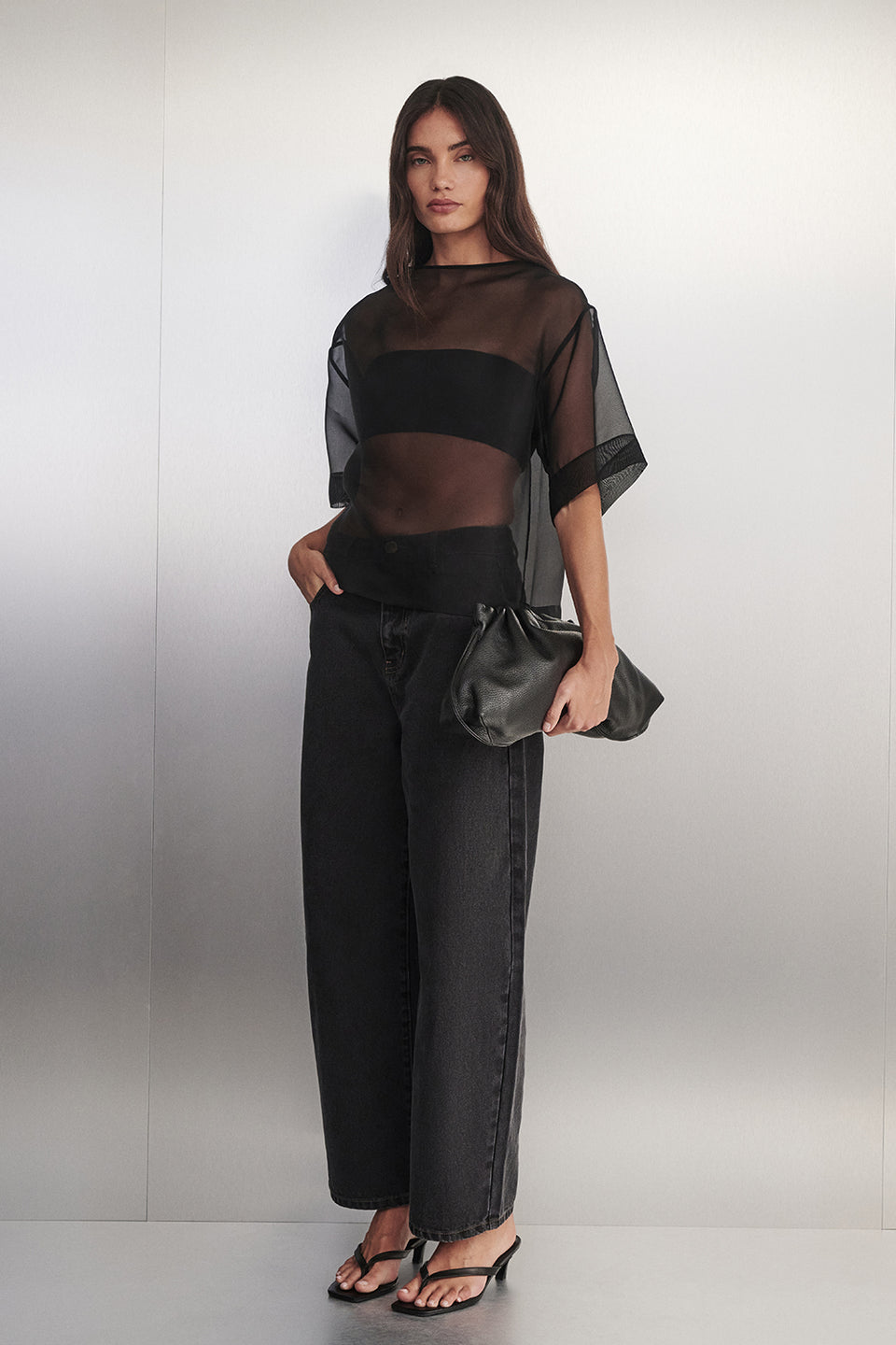 SIAN BLACK SILK ORGANZA TEE