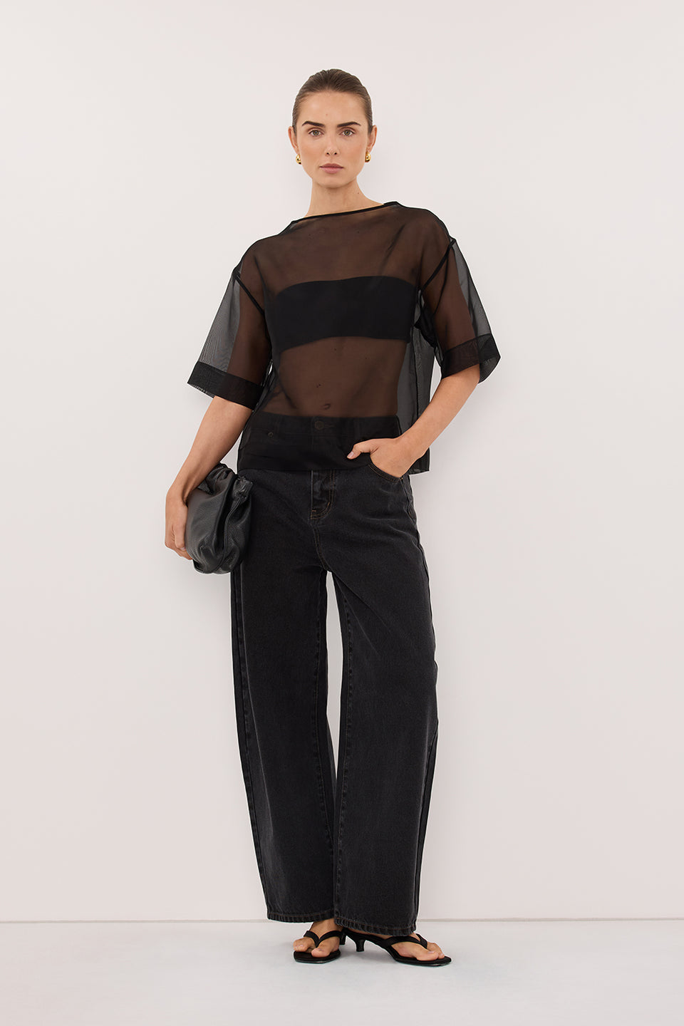 SIAN BLACK SILK ORGANZA TEE