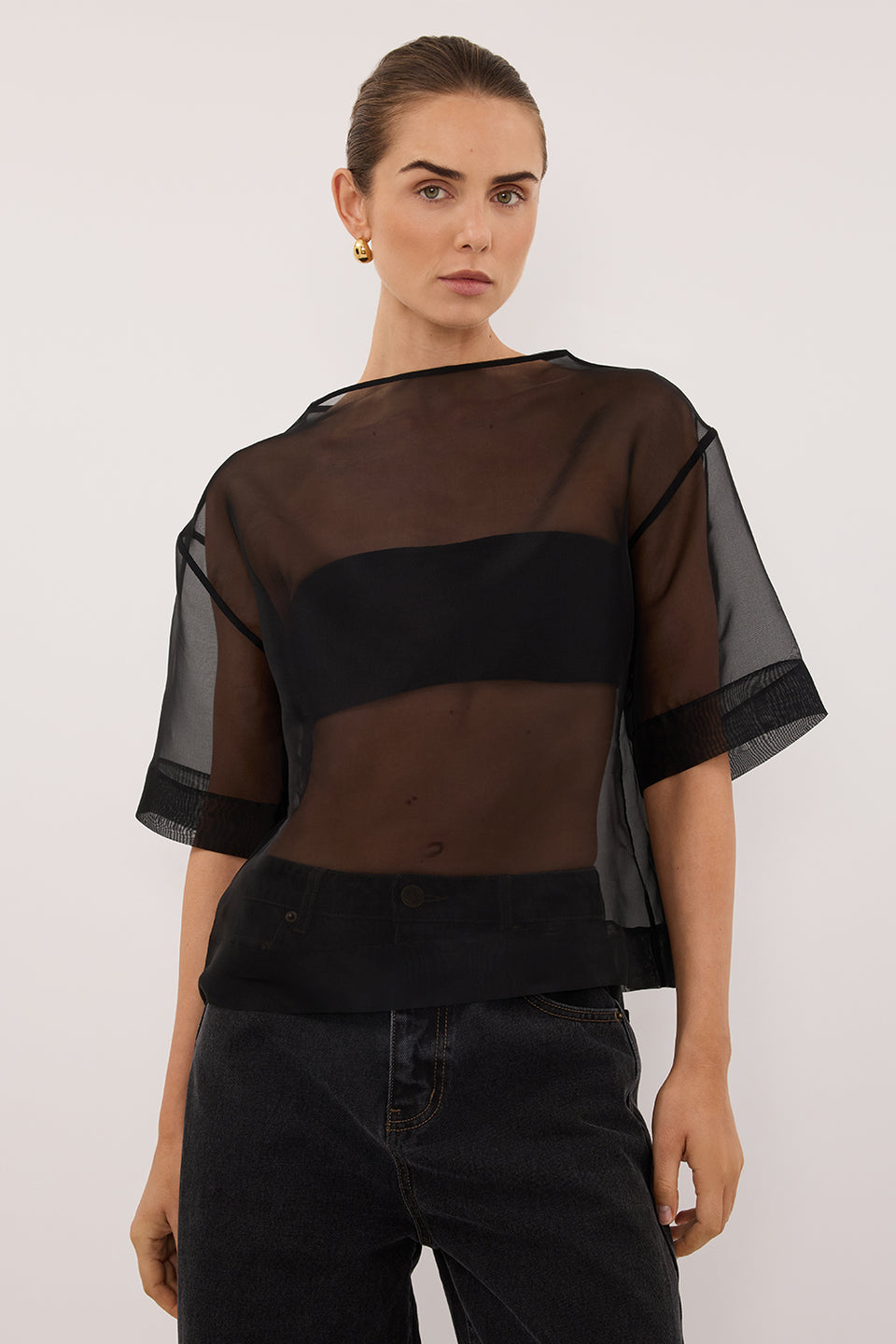 SIAN BLACK SILK ORGANZA TEE