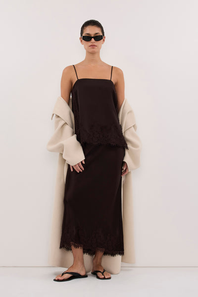 Aude wearing SELENE ESPRESSO SATIN CAMI 