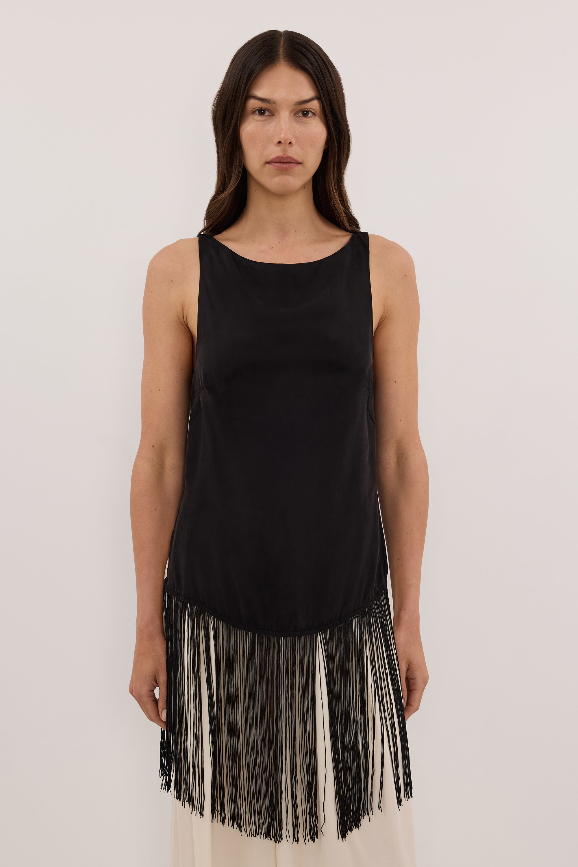 FIORA BLACK CUPRO FRINGE TOP