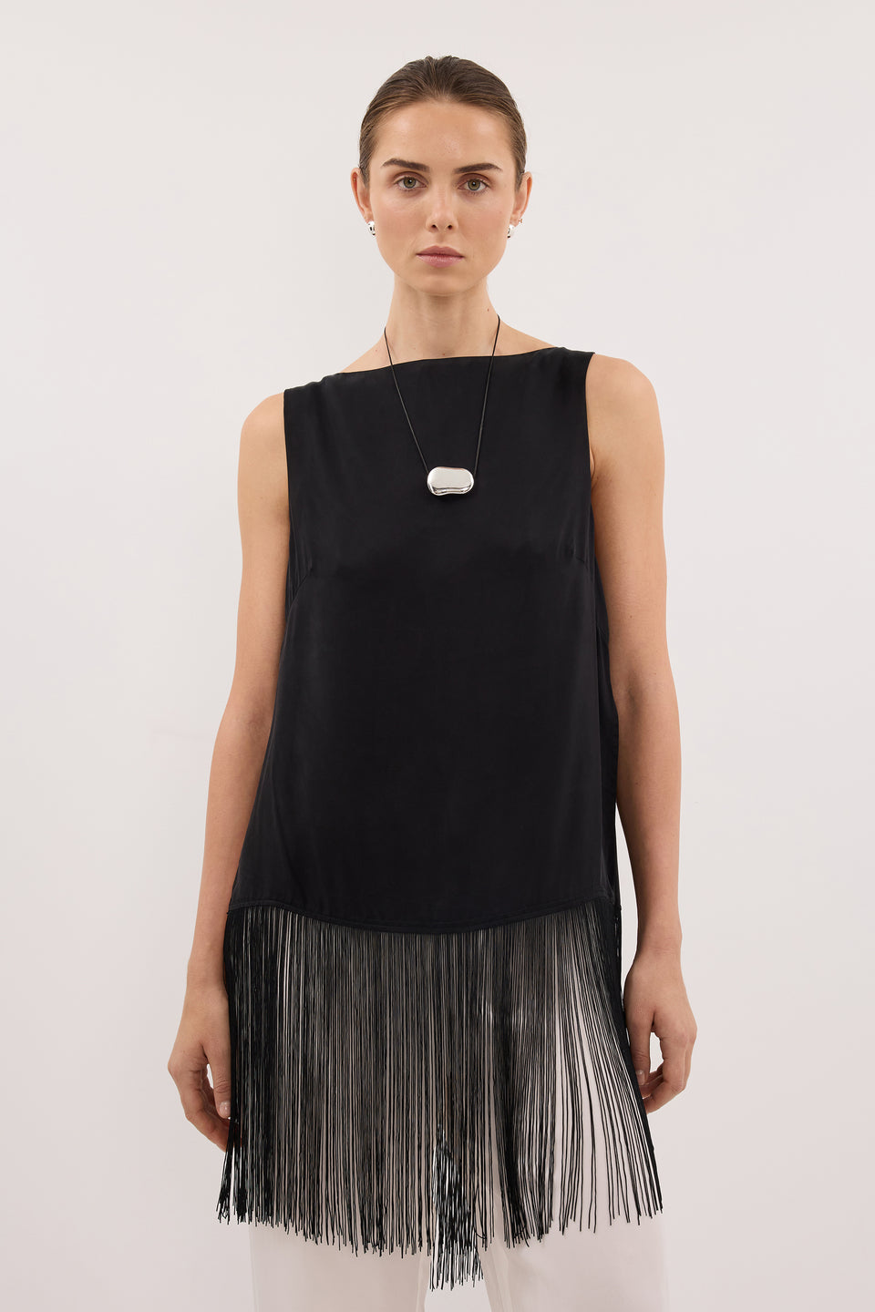FIORA BLACK CUPRO FRINGE TOP - PRE ORDER