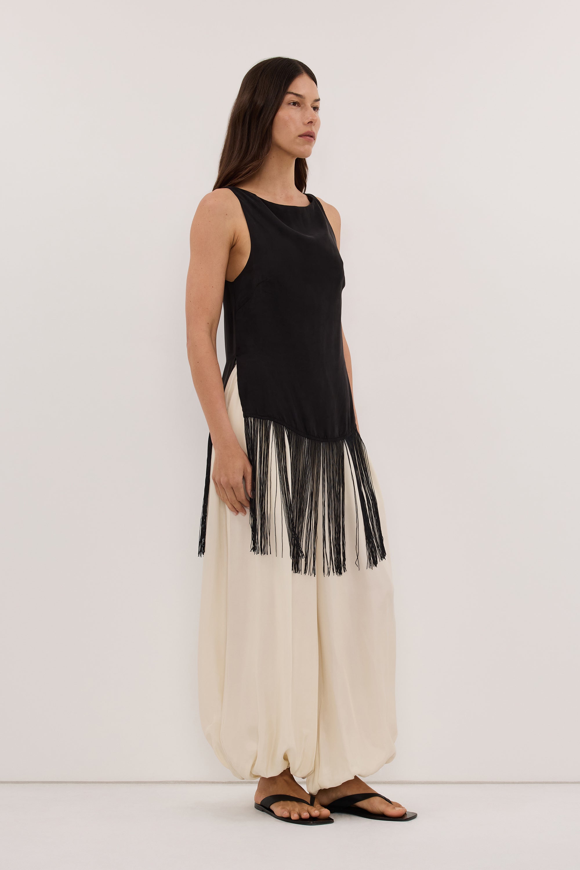 FIORA BLACK CUPRO FRINGE TOP